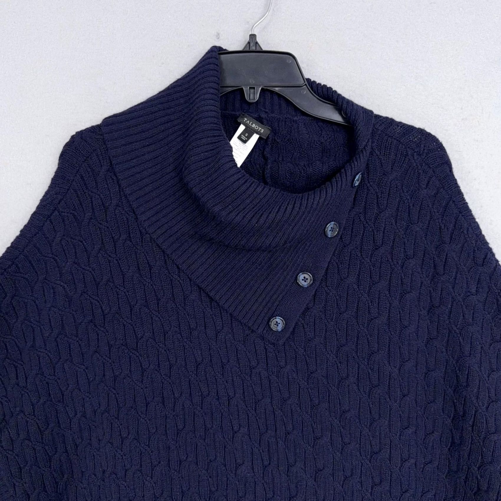 Talbots Talbots Sweater Cap e Womens Small Blue Cowl Neck Button Cable Knit Poncho Size S / US 4 / IT 40 - 2 Thumbnail