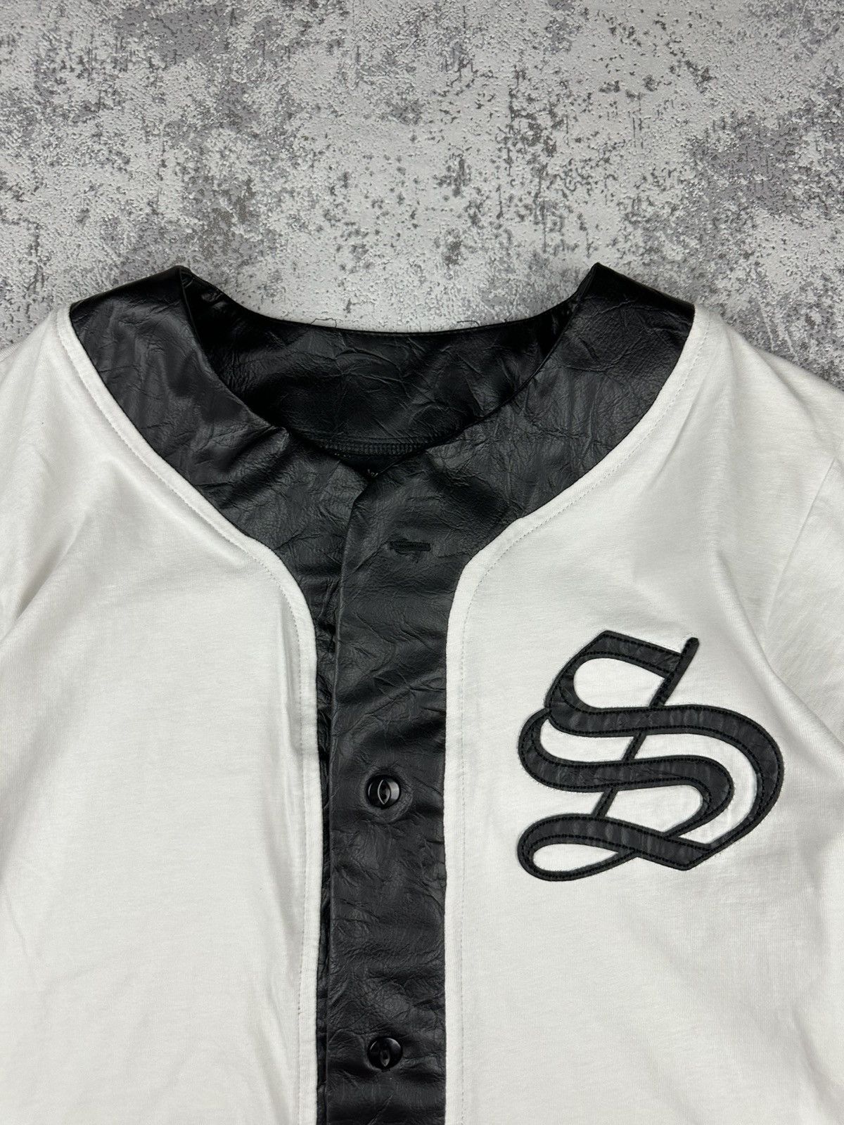 Designer Scribblers Baseball Shirt Faux Leather Trim & Embroidery Size US L / EU 52-54 / 3 - 5 Thumbnail