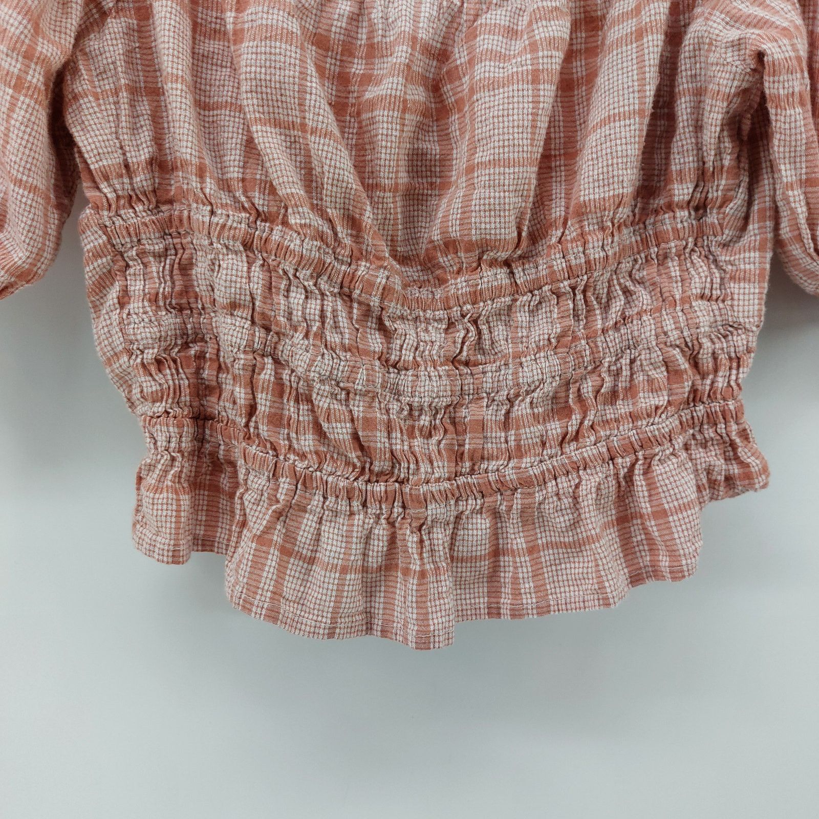 Other Sim & Sam Women's Top 90s Y2K Smocked Plaid Pink Shortsleeve Size L / US 10 / IT 46 - 8 Thumbnail
