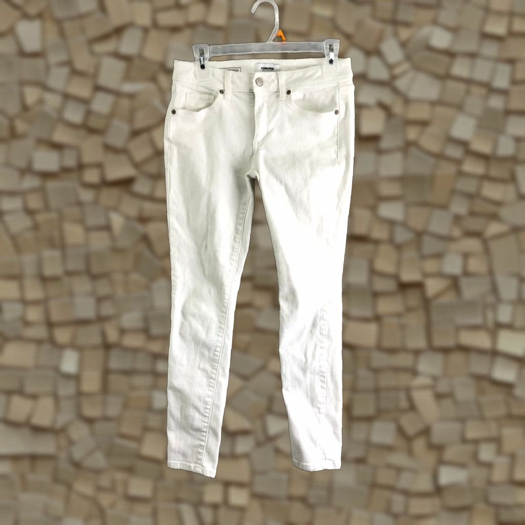 Denime SONOMA Jeans Womens Size 4 Mid Rise Skinny White Denim Pants Size 27" / US 4 / IT 40 - 1 Thumbnail