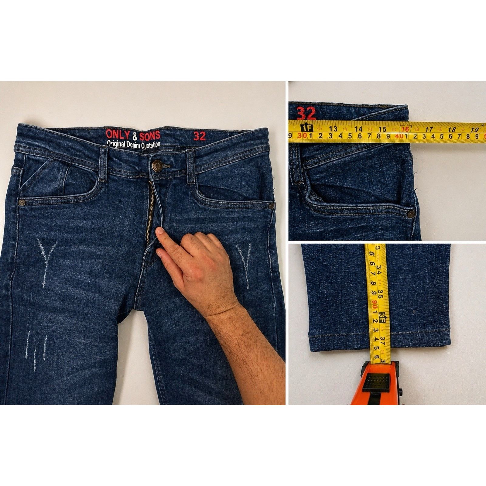 ONLY & SONS ONLY & SONS Men's Slim Straight Jeans Blue Cotton Distressed Size US 32 / EU 48 - 3 Thumbnail