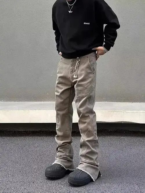 Japanese Brand VIBE Vintage Maillard brown paneled bootcut work jeans Size US 32 / EU 48 - 3 Thumbnail