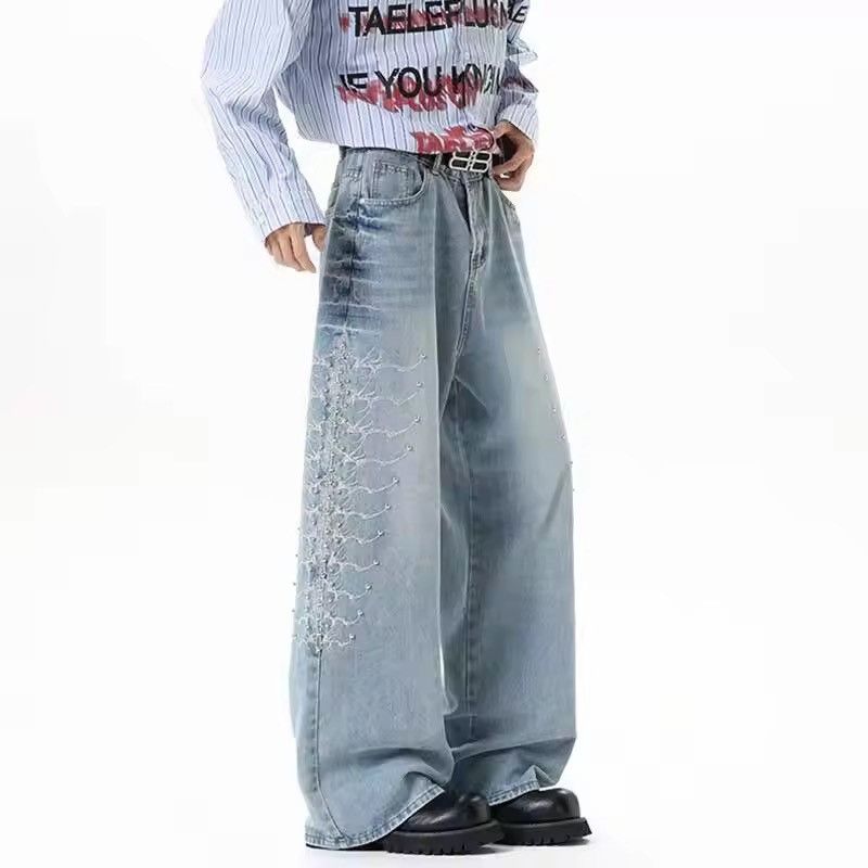 Japanese Brand 🔥 RARE Y2K Light Wash Wide Leg Embellished Jeans Size US 26 / EU 42 - 4 Thumbnail
