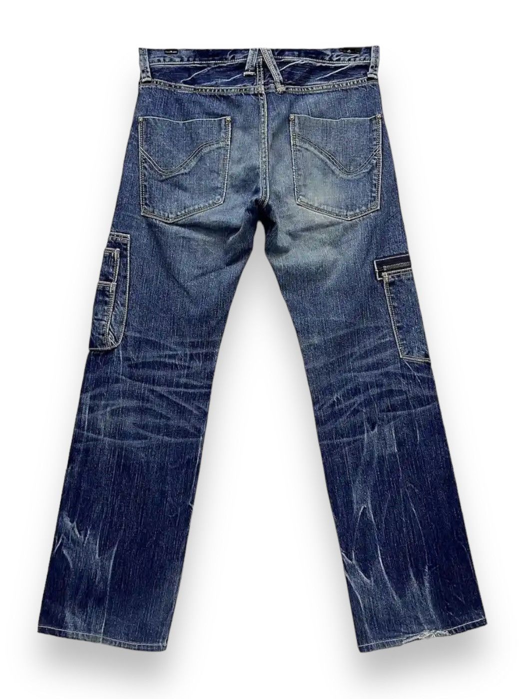 Japan Blue 🔥RARE🇯🇵MADE IN JAPAN BLUEWAY Punk Distressed Denim Cargo Size US 30 / EU 46 - 3 Thumbnail