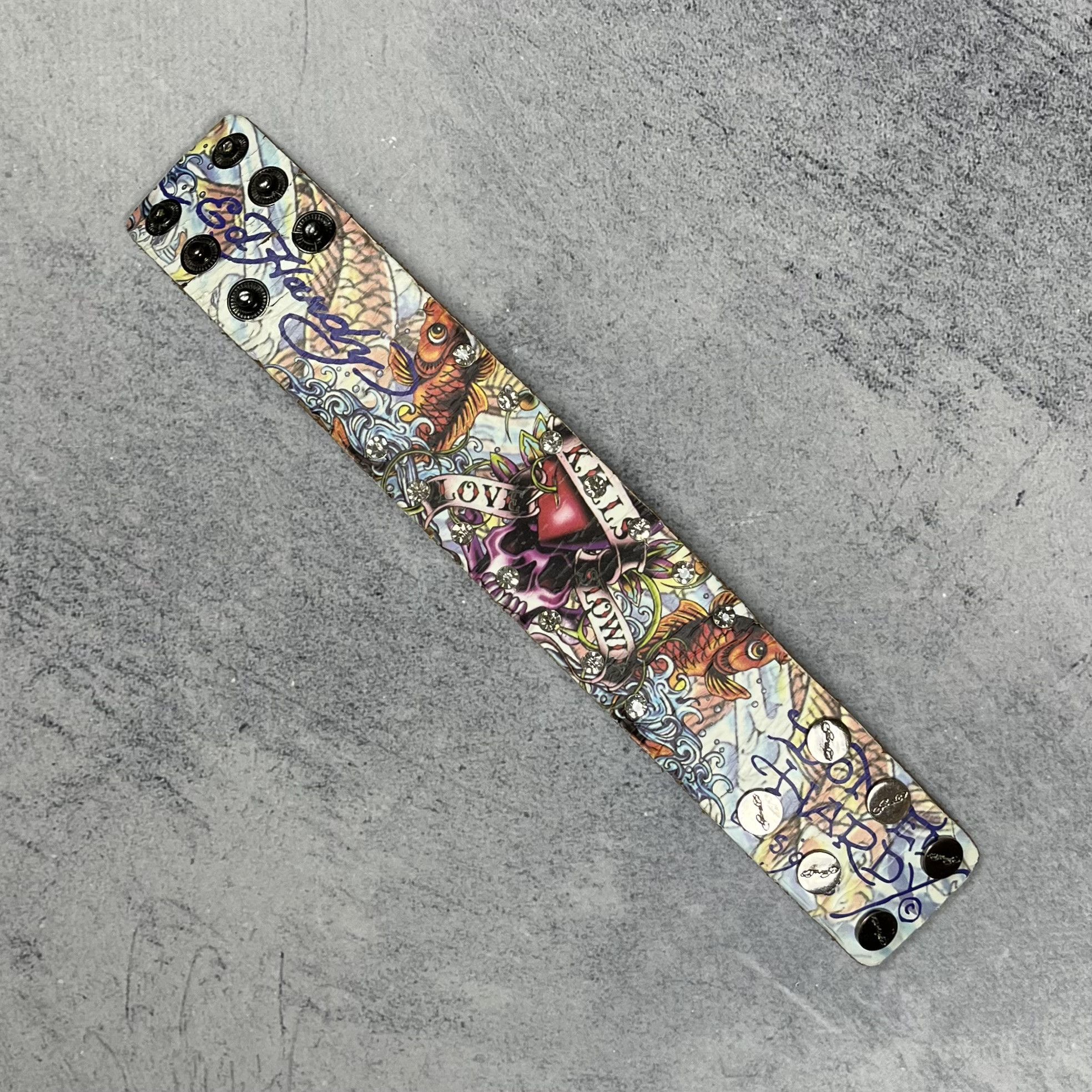Ed Hardy Vintage Ed Hardy Y2K Tattoo Skulls Leather Bracelet 00’s Size ONE SIZE - 1 Thumbnail