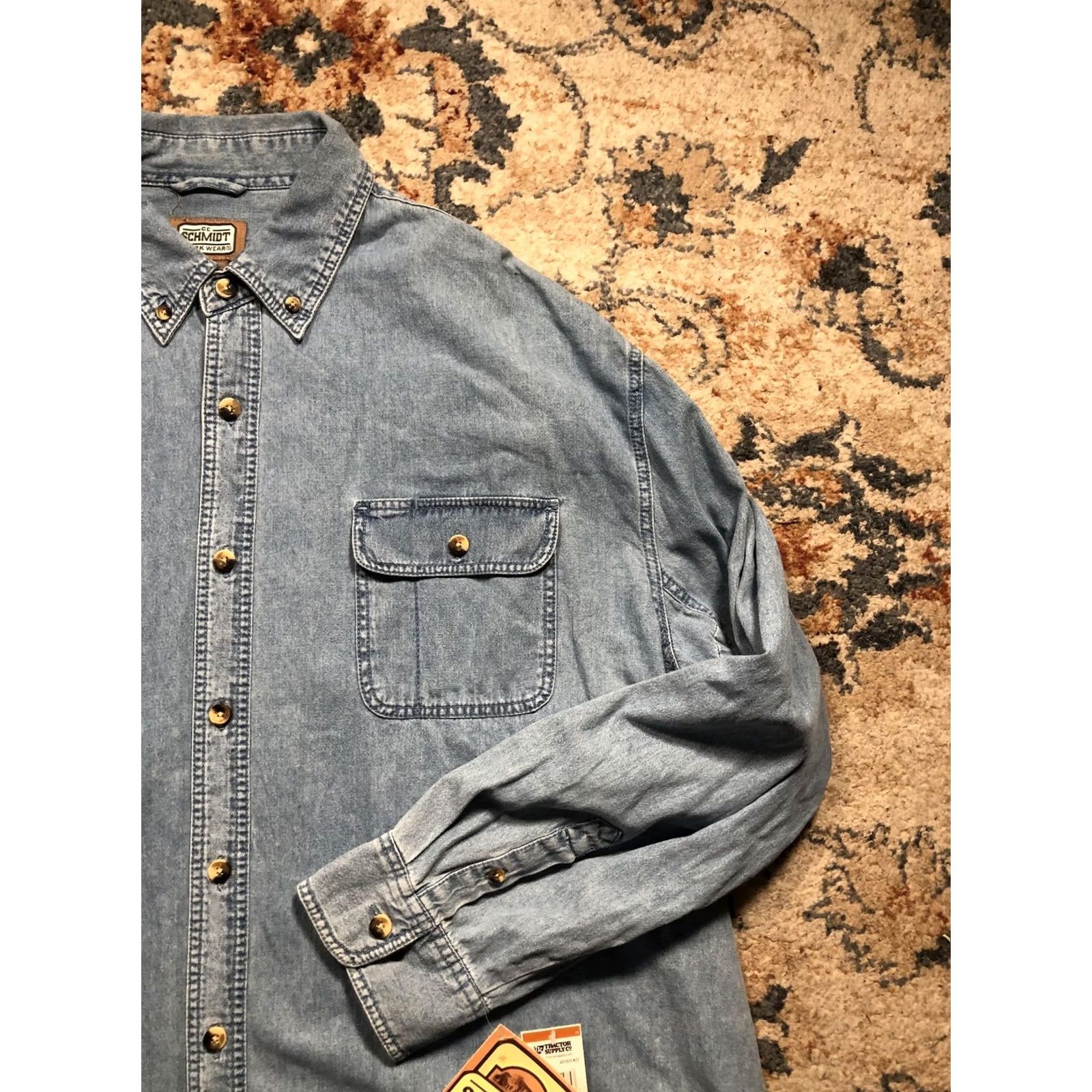 Denime C.E. Schmidt Workwear Shirt Mens 3XL Blue Denim Snap Button Western Long Sleeve Size US XXL / EU 58 / 5 - 4 Thumbnail