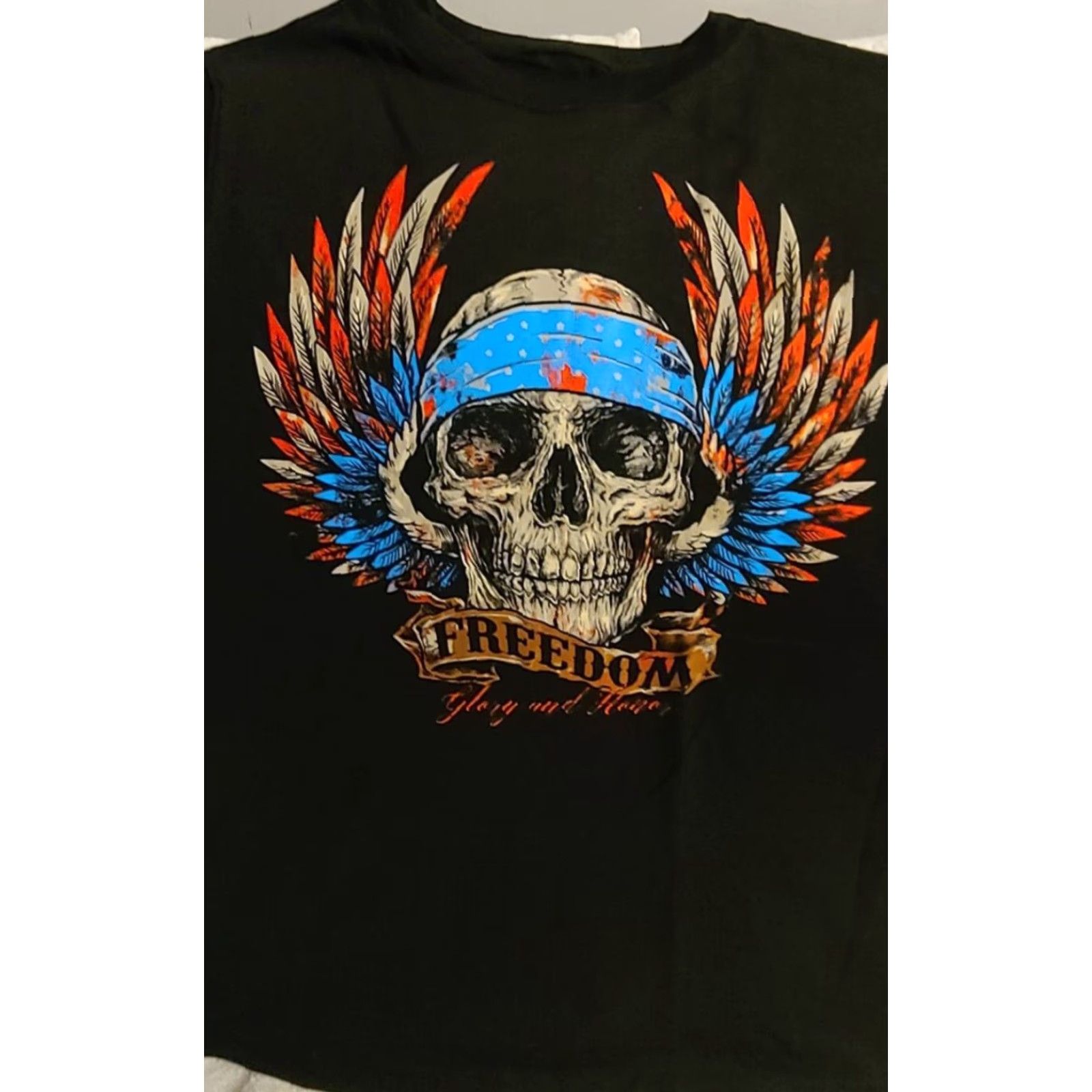 Vintage VINTAGE Unbranded Men's Sleeveless T-Shirt 90s Black Skull Wings USA American Freedom Honor Graphic Tee Size US M / EU 48-50 / 2 - 2 Thumbnail