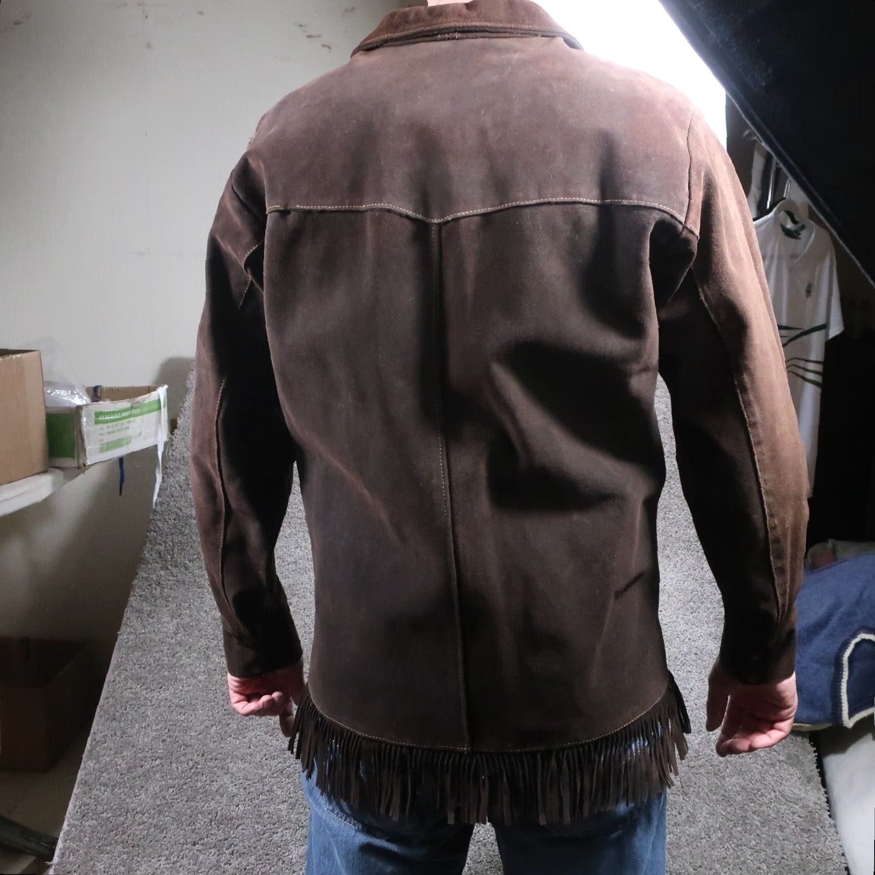 Vintage VTG Walker's Riding Apparel Leather Jacket Mens 40 Brown Suede Fringes Western Bomber Jacket Adult Men Size US XXS / EU 40 - 2 Thumbnail