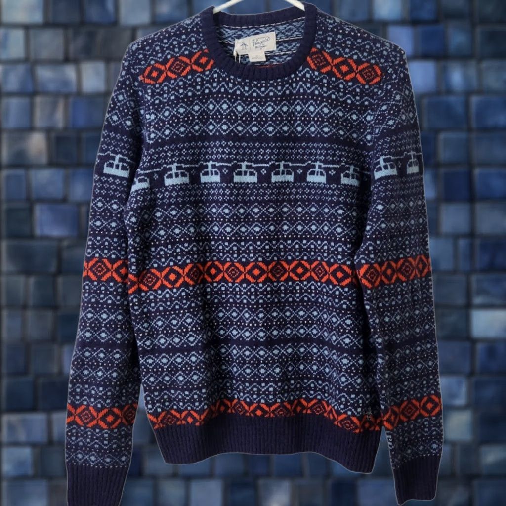 Vintage Penguin Mens M Wool Blend Knit Sweater Fair Isle Nordic Crewneck Size US M / EU 48-50 / 2 - 1 Thumbnail