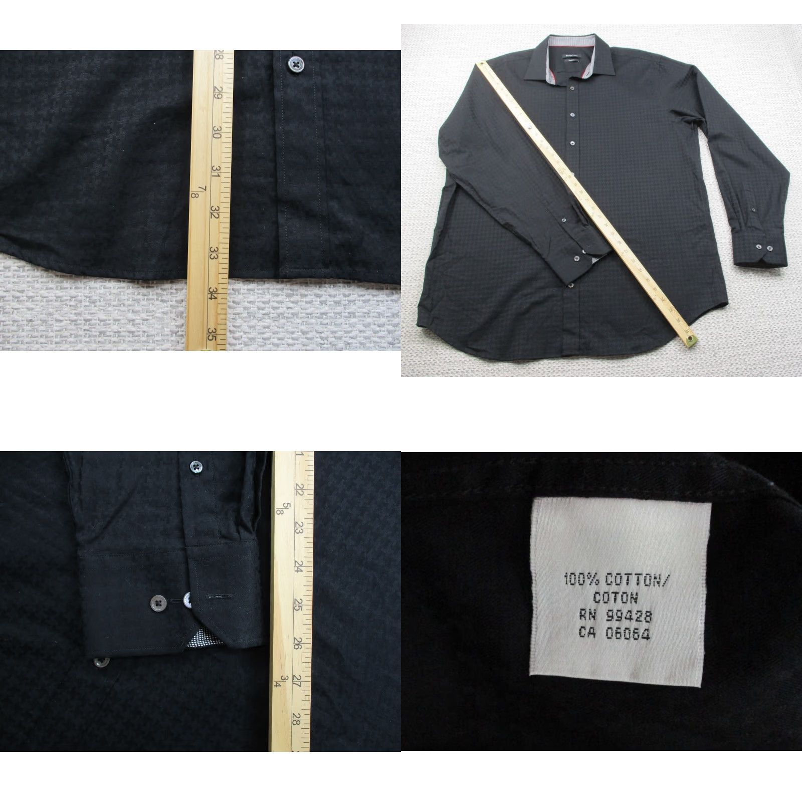 BUGATCHI Bugatchi Shirt Mens XL Black Classic Fit Long Sleeve Dress Button Up Houndstooth Size 46R - 9 Thumbnail