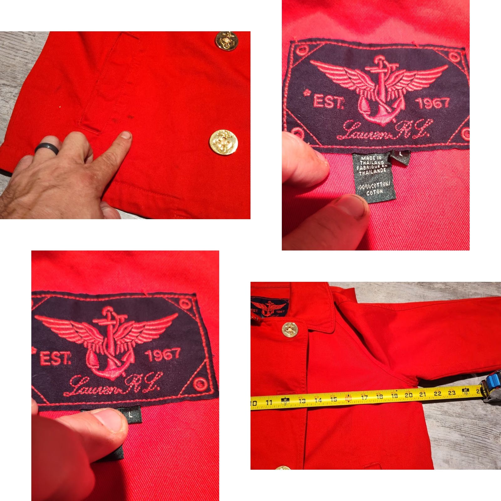 Ralph Lauren VINTAGE Lauren Ralph Lauren Women’s Jacket Short Denim Red Nautical Anchor Gold Buttons Size L Size L / US 10 / IT 46 - 8 Thumbnail