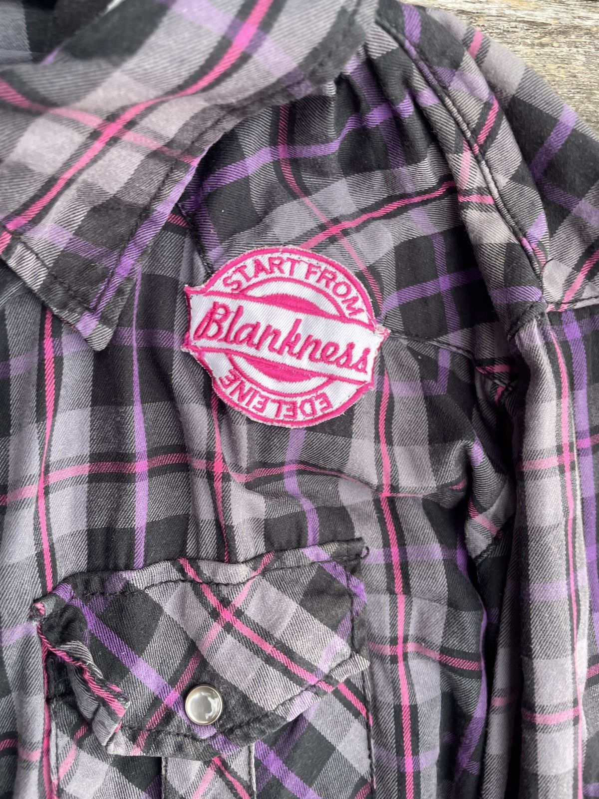 If Six Was Nine 2000s Japanese archive Vkei Patch Plaid Hooded Shirts Gyaruo Size US M / EU 48-50 / 2 - 7 Thumbnail
