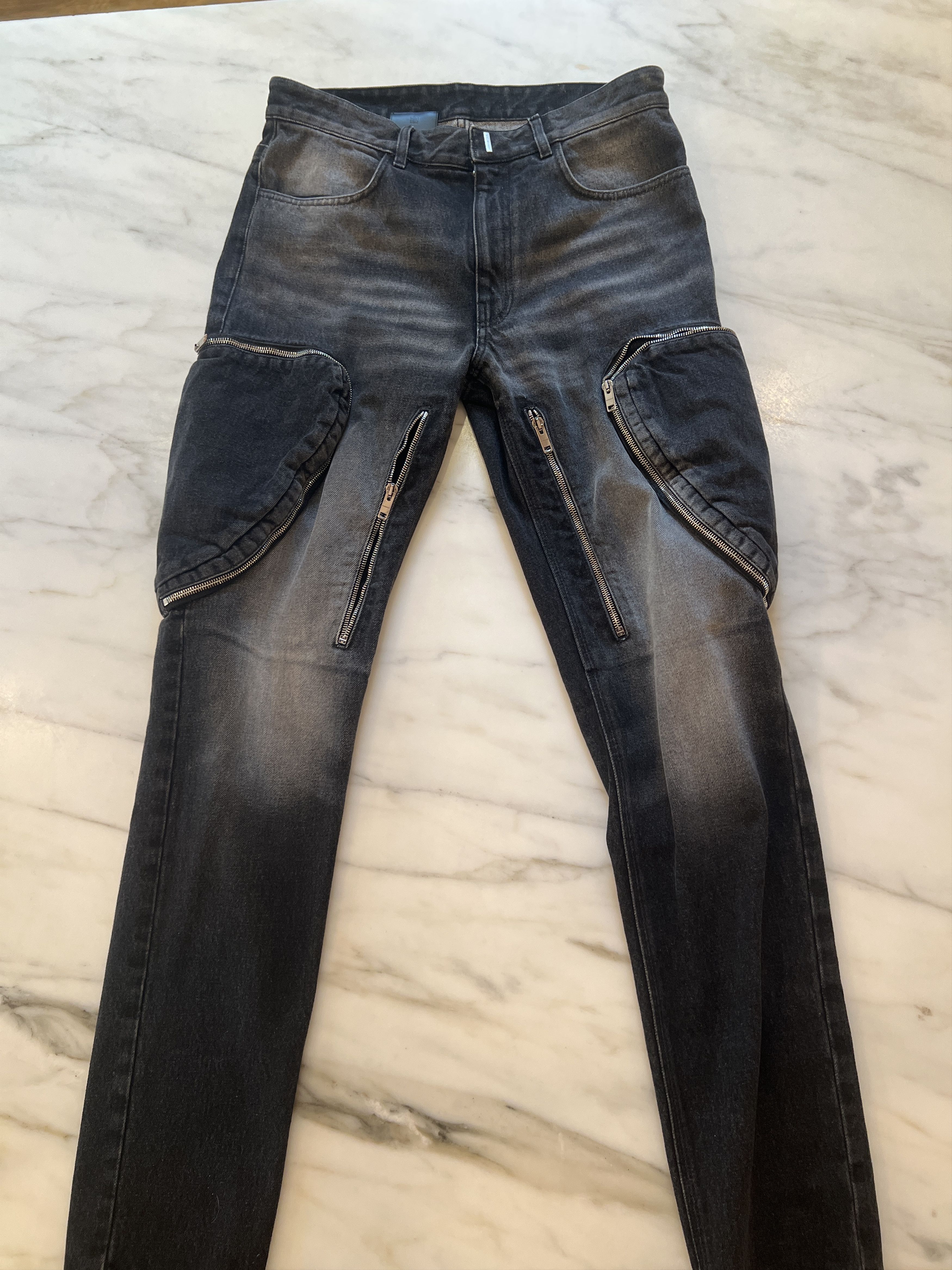 image of Givenchy Slim Fit Zipper Jeans in Grey, Men's (Size 32)