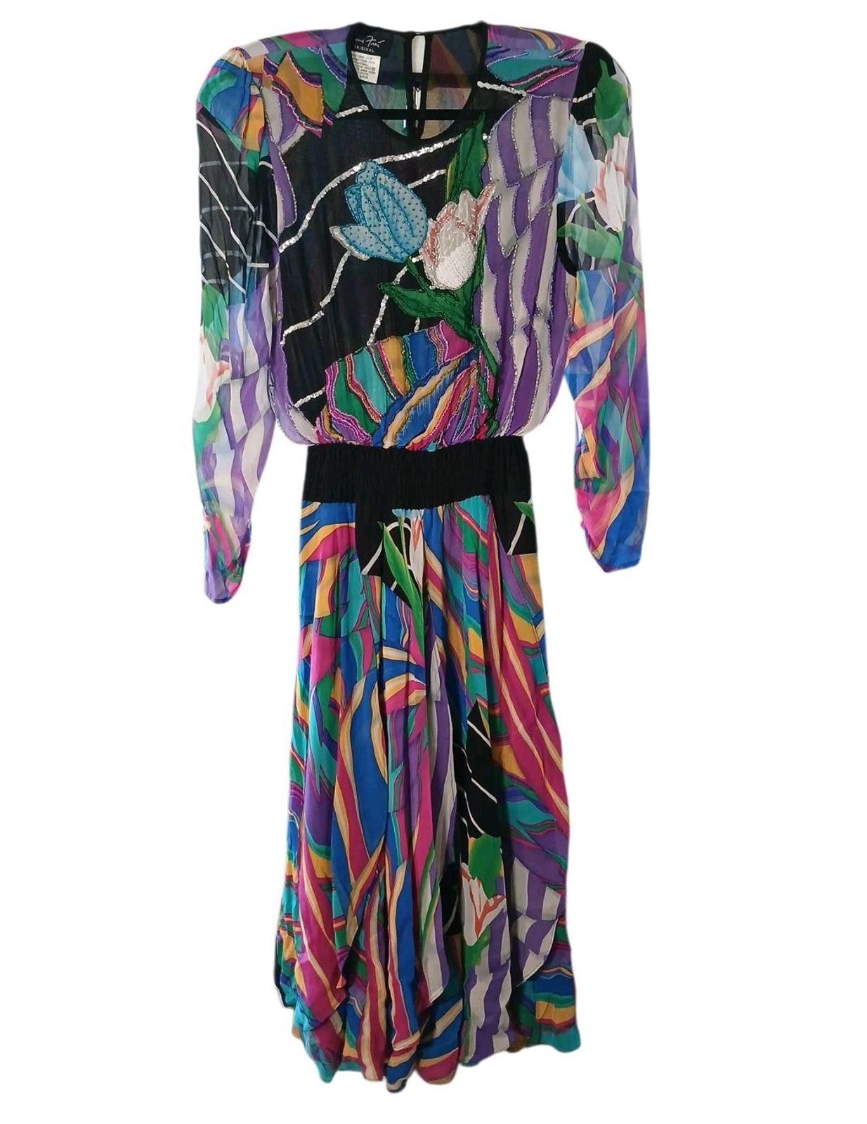 Other 80s Diane Freis M 100% Silk/Sequin Beaded Embroidered Dress Size M / US 6-8 / IT 42-44 - 1 Thumbnail