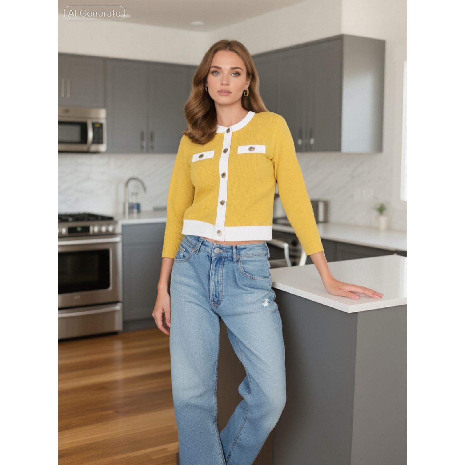 Michael Kors 🧥 Michael Kors Daisy Yellow Button-Up Sweater – Size XS Size XS / US 0-2 / IT 36-38 - 6 Thumbnail