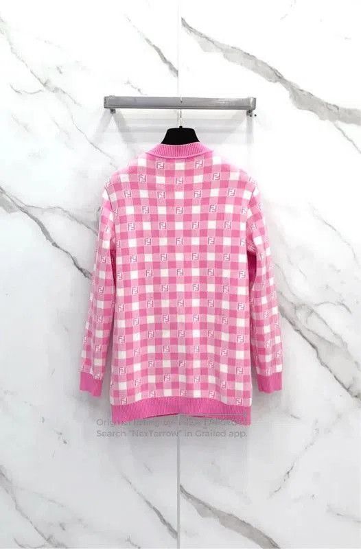 Fendi Fendi Pink Checkered Long Sleeve Cardigan . Size M / US 6-8 / IT 42-44 - 2 Thumbnail