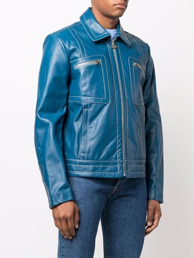 Diesel Diesel Leather Blue L-Cale Bomber Biker Moto Jacket Coat M Size US M / EU 48-50 / 2 - 1 Thumbnail