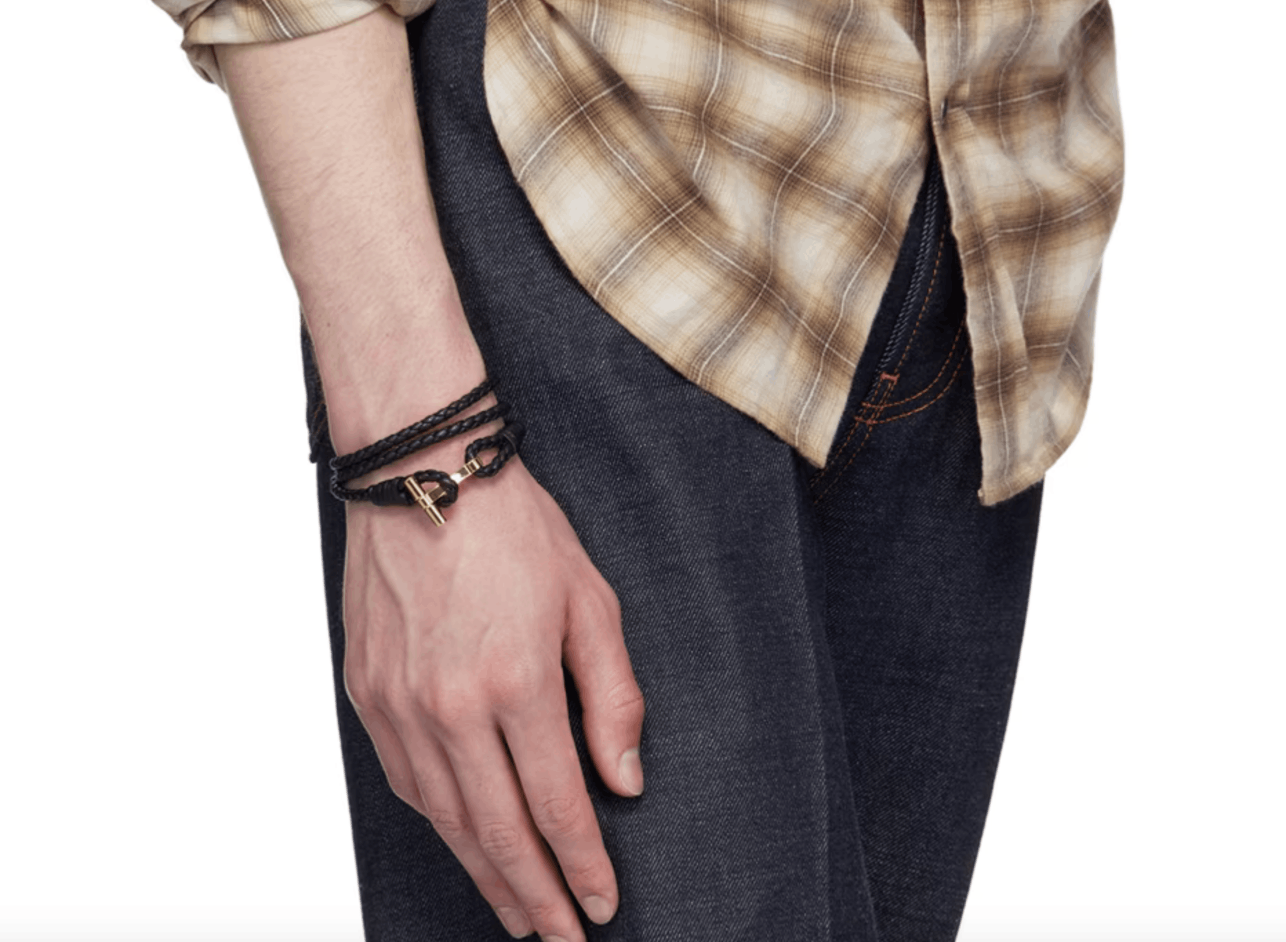 Tom Ford TOM FORD: Black Braided Leather Bracelet Size ONE SIZE - 3 Thumbnail