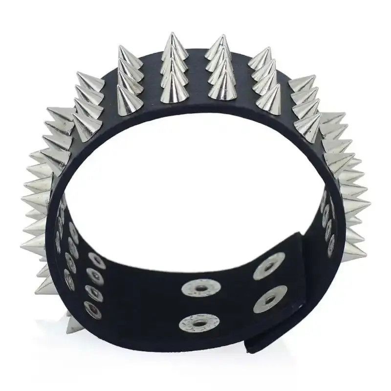 Designer × Leather Cuspidal Spikes Rivet Stud Leather Punk Gothic Bracelet Size ONE SIZE - 2 Thumbnail