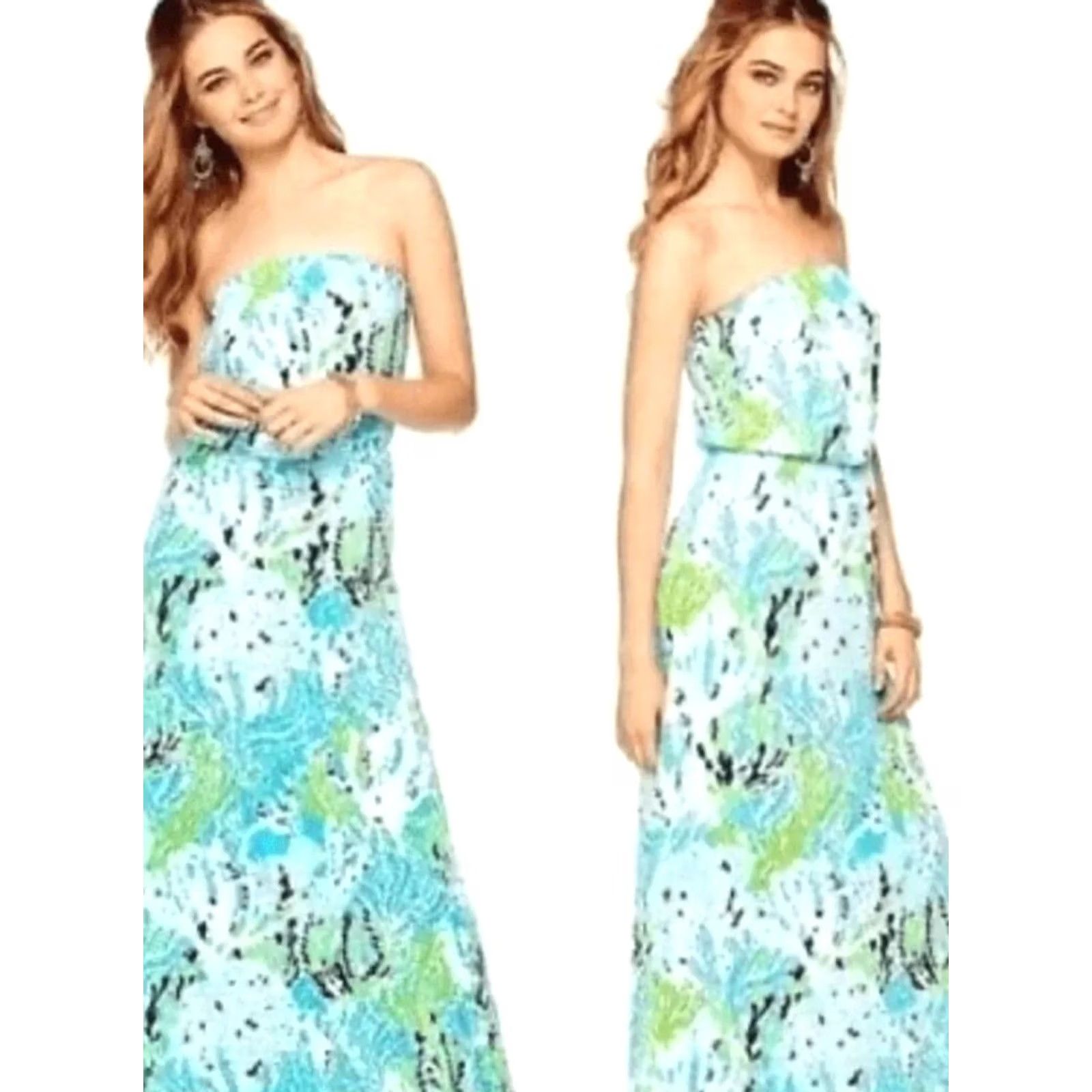 Lilly Pulitzer Lilly Pulitzer Marlisa Strapless Maxi Dress Spa Blue Lets Cha Cha 83839 Women S Size S / US 4 / IT 40 - 2 Thumbnail