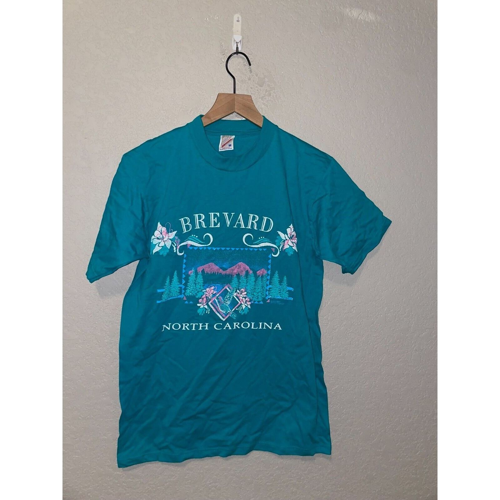 Jerzees Vintage Brevard North Carolina Shirt teal Tee VTG 90s Medium Size US M / EU 48-50 / 2 - 2 Thumbnail