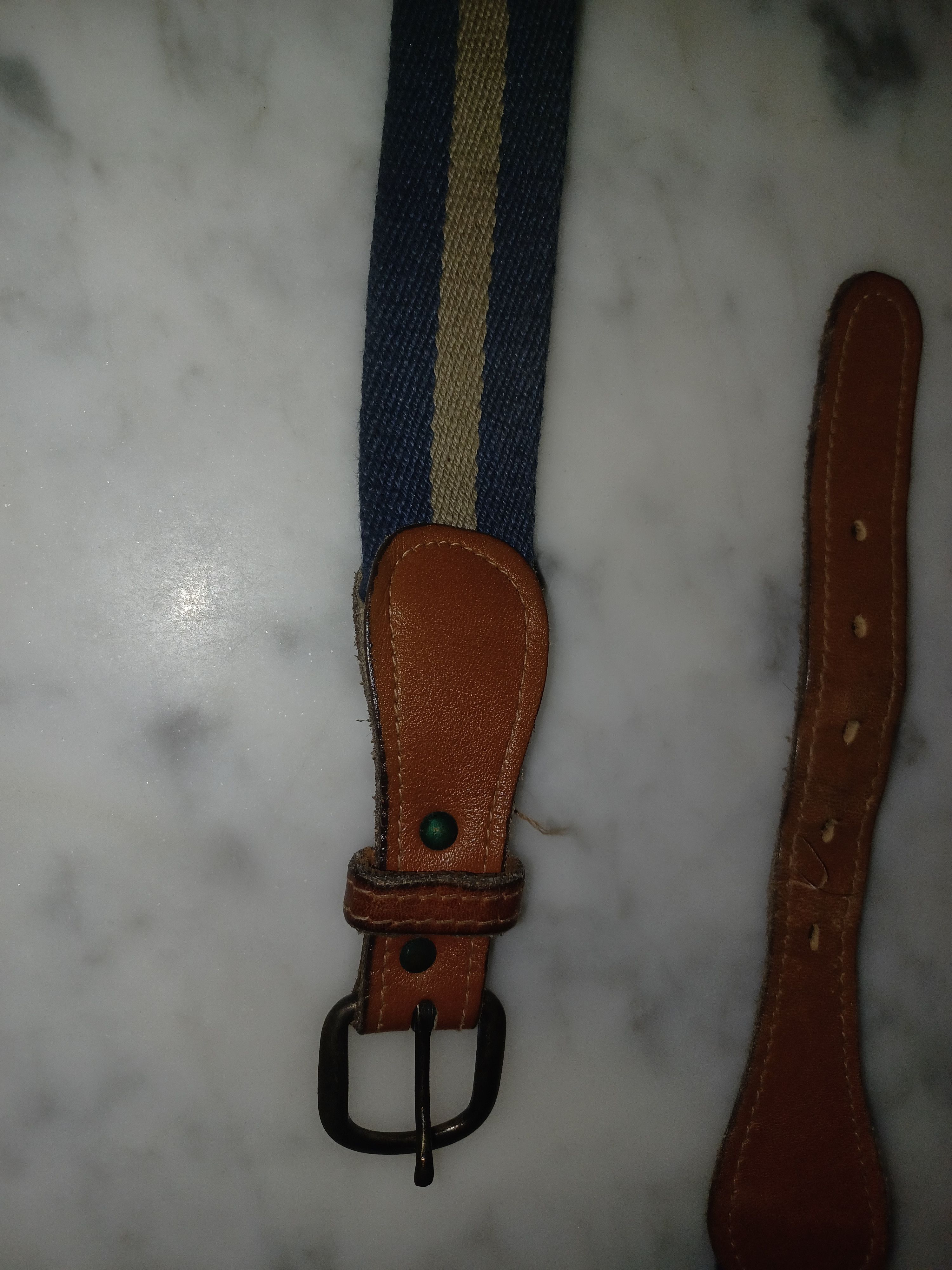 Other Belt Canvas & Faux Leather About 39" x 1" Blue Gray & Tan Size ONE SIZE - 1 Thumbnail