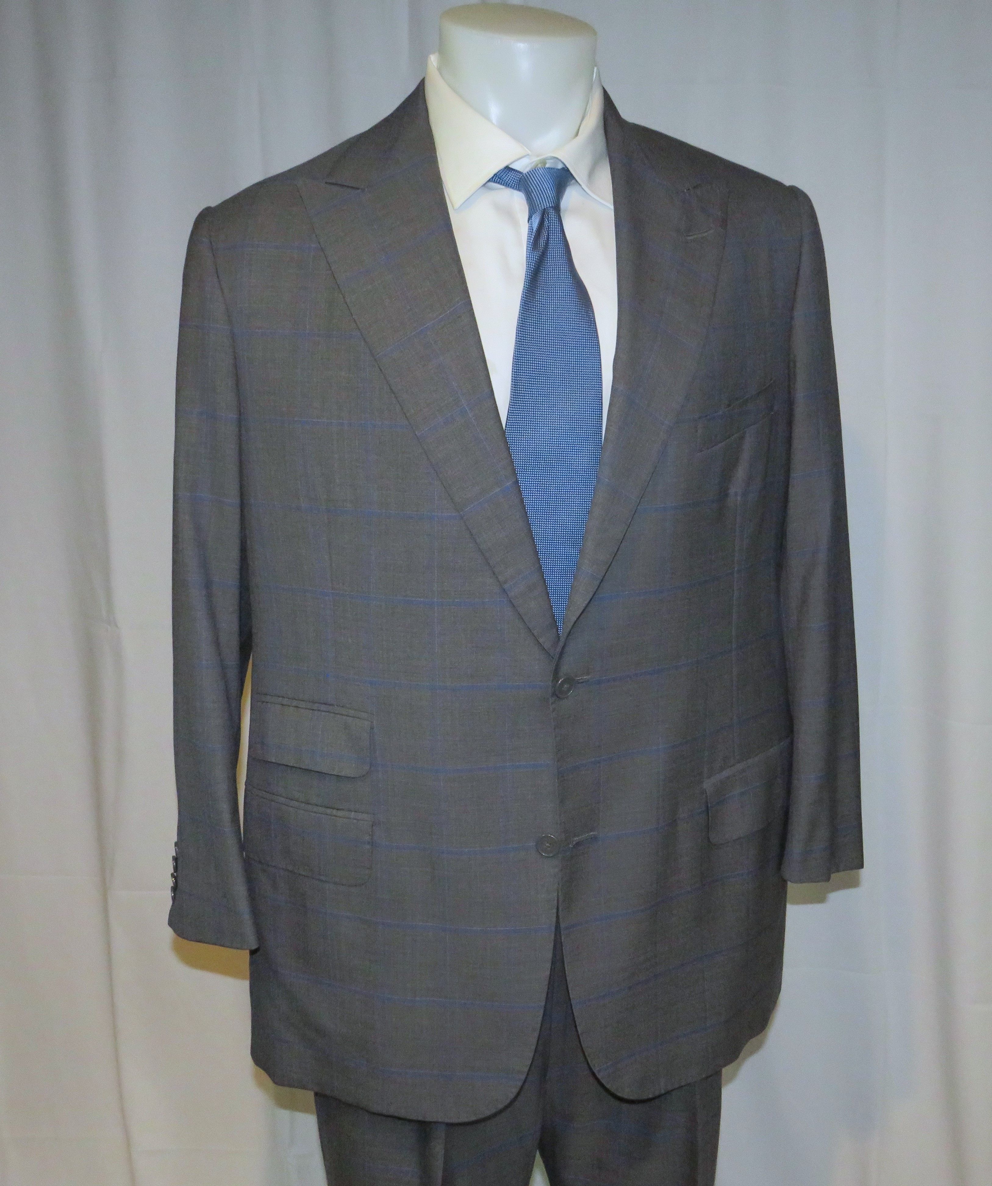 Alan Flusser Custom Made Gray Windowpane Two Button Suit 42L Size 42L - 10 Thumbnail