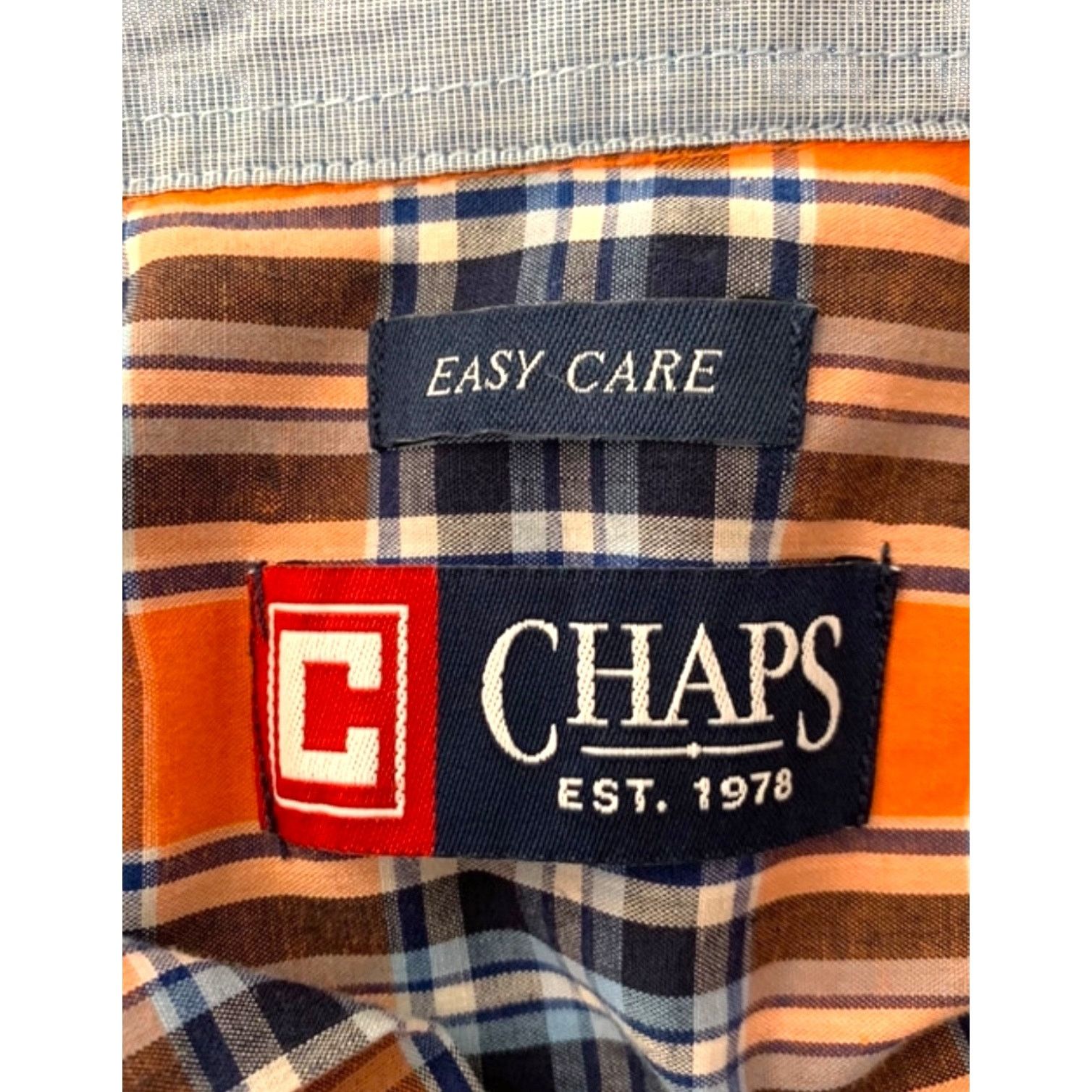 Chaps Chaps XXL Orange Navy Plaid Button-Down Shirt Short Sleeve Size US XXL / EU 58 / 5 - 3 Thumbnail