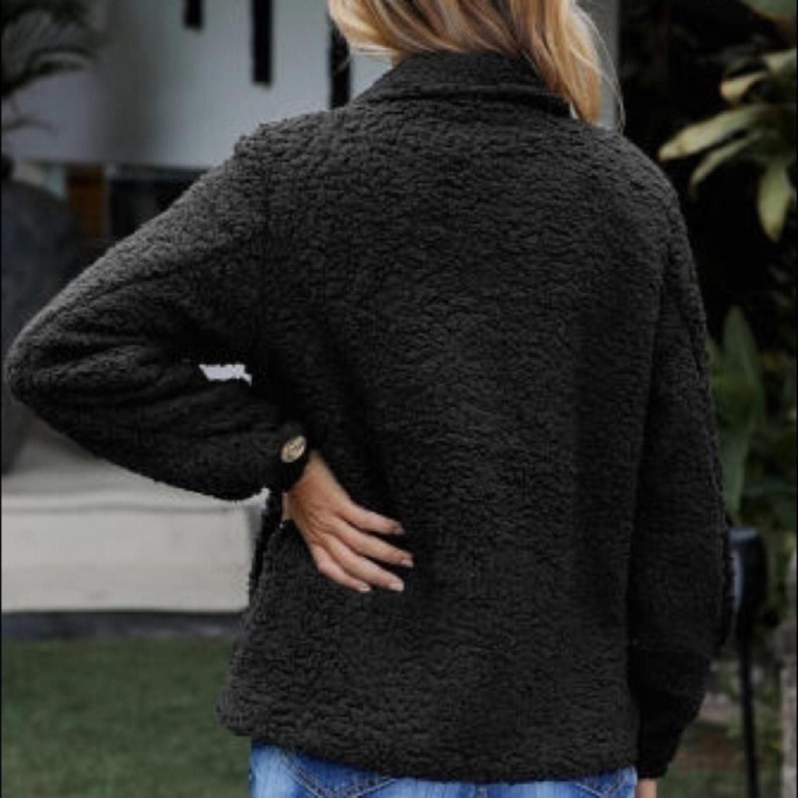 Designer Black Fleece Light Weight Teddy Bear Jacket NWT​​​​​​​​ Size L / US 10 / IT 46 - 2 Thumbnail