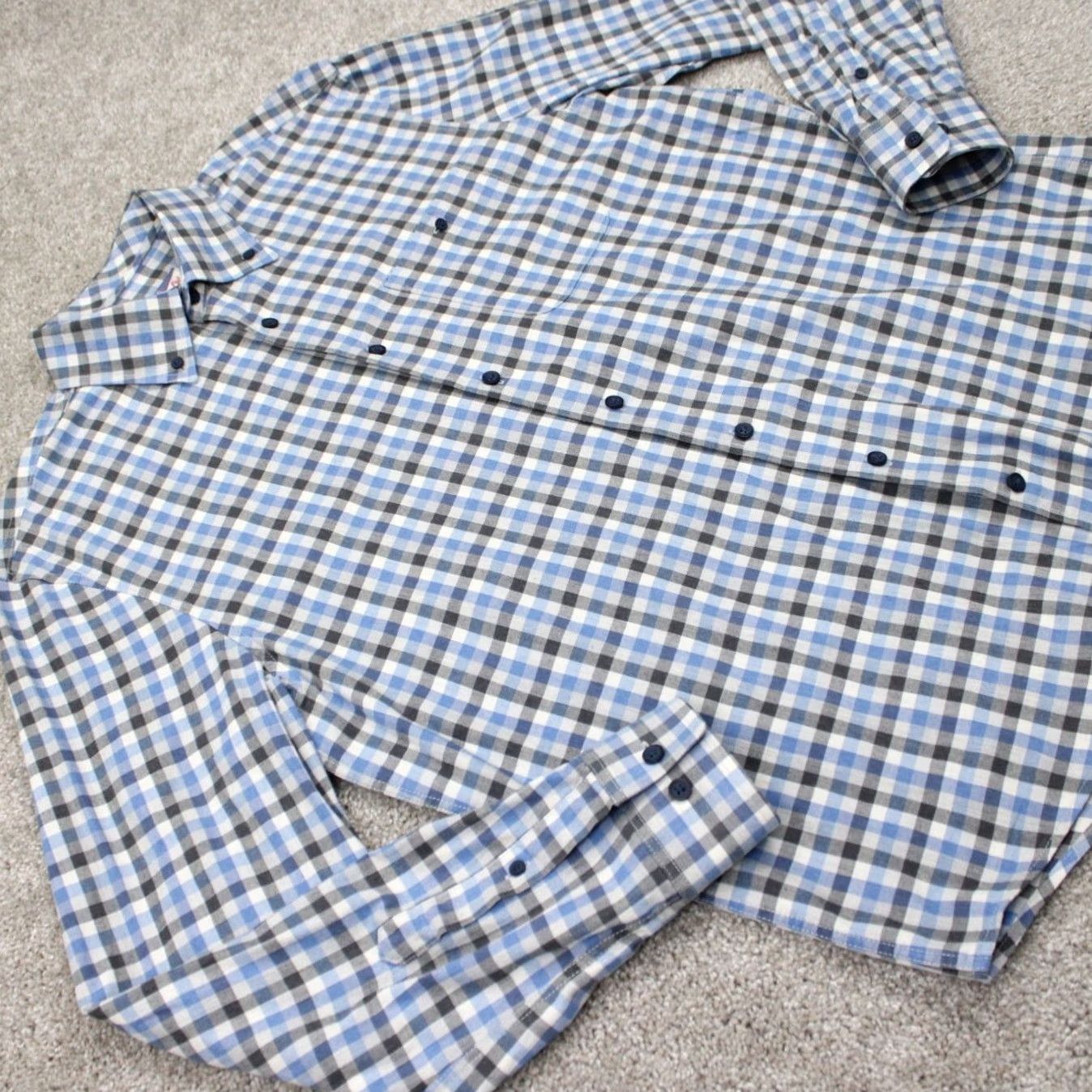 johnnie-O johnnie-O Shirt Adult Medium Blue/White/Black Plaid Button-Down Long Sleeve Cotton L/S Shirt Mens Medium Plaid Button-Up Size US M / EU 48-50 / 2 - 6 Thumbnail