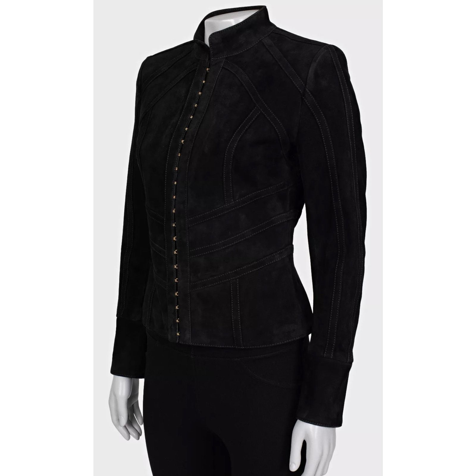 Balmain Balmain Black Suede Jacket with Gold Hardware - Size M Size S / US 4 / IT 40 - 2 Thumbnail