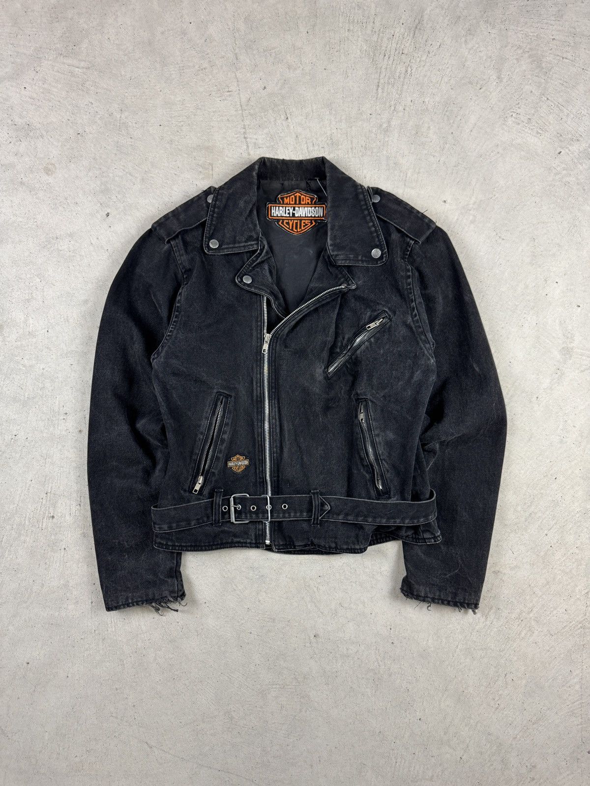 Harley Davidson × Vintage 1990’s Harley Davidson Black Denim Riding Jacket Size US M / EU 48-50 / 2 - 1 Thumbnail