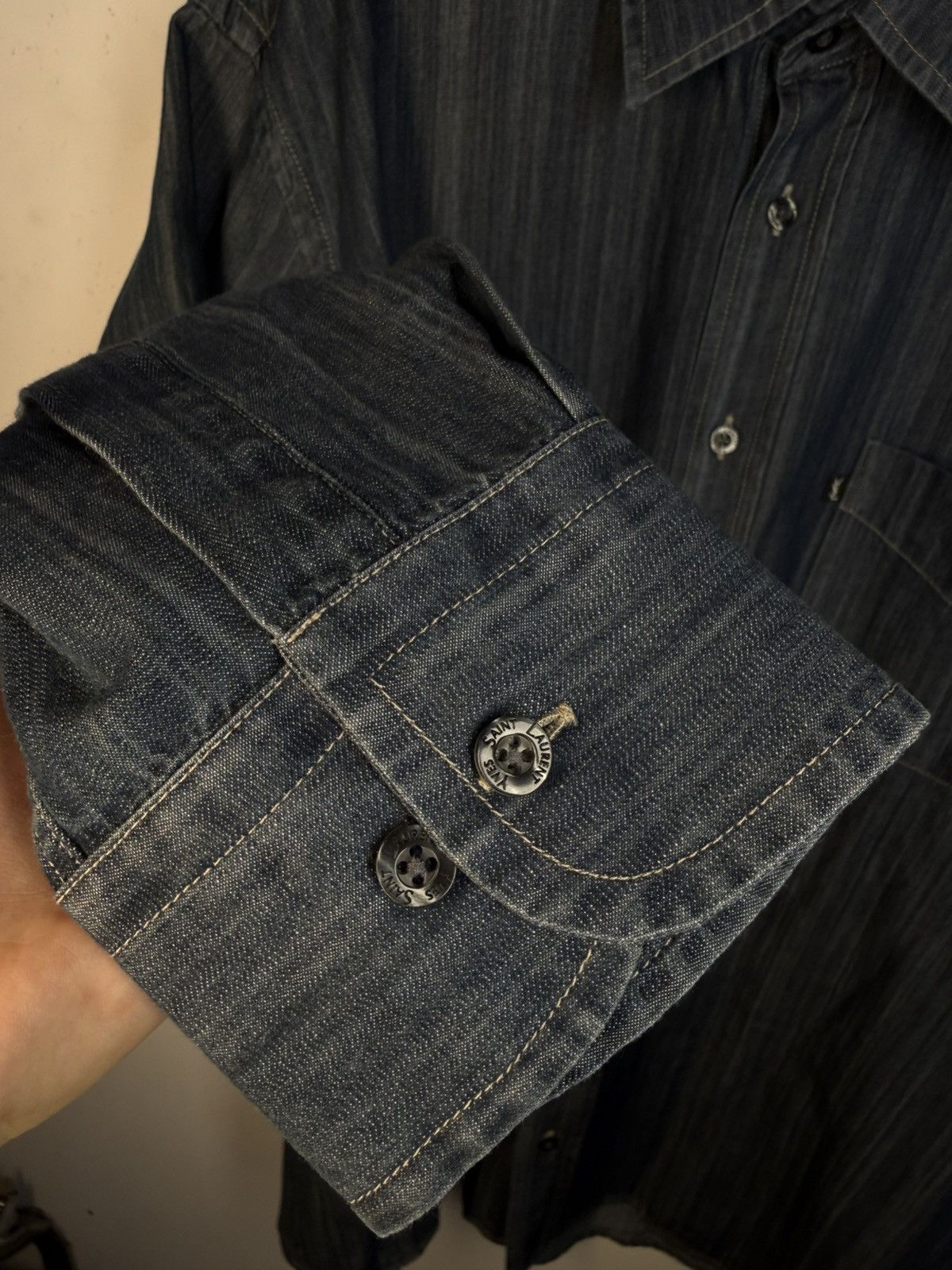 Yves Saint Laurent 🇮🇹 YSL Denim Shirt Rive Gauche Overshirt Button Up Collar Size US XL / EU 56 / 4 - 9 Thumbnail
