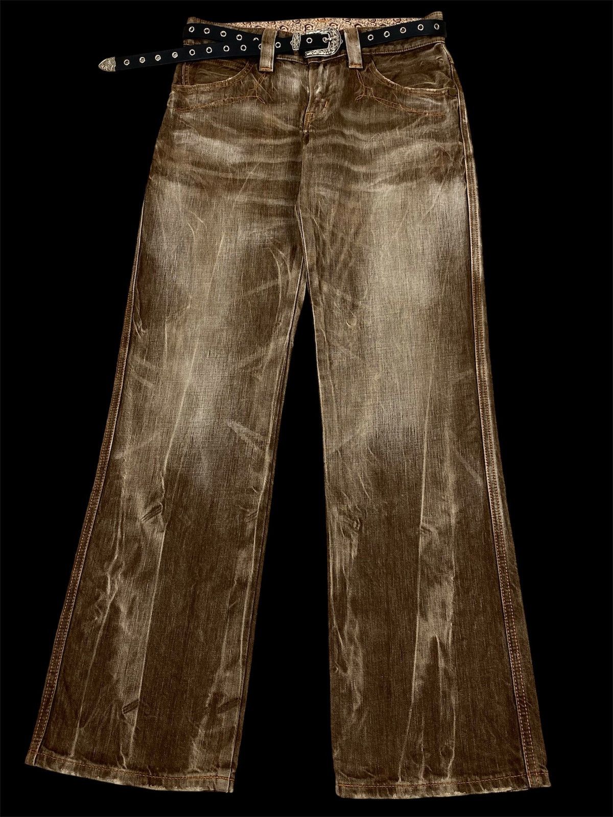 Hysteric Glamour VERY RARE❗️VTG EDWIN BLUE TRIP CRAZY FADED BROWN FLARE JEANS Size US 30 / EU 46 - 2 Thumbnail