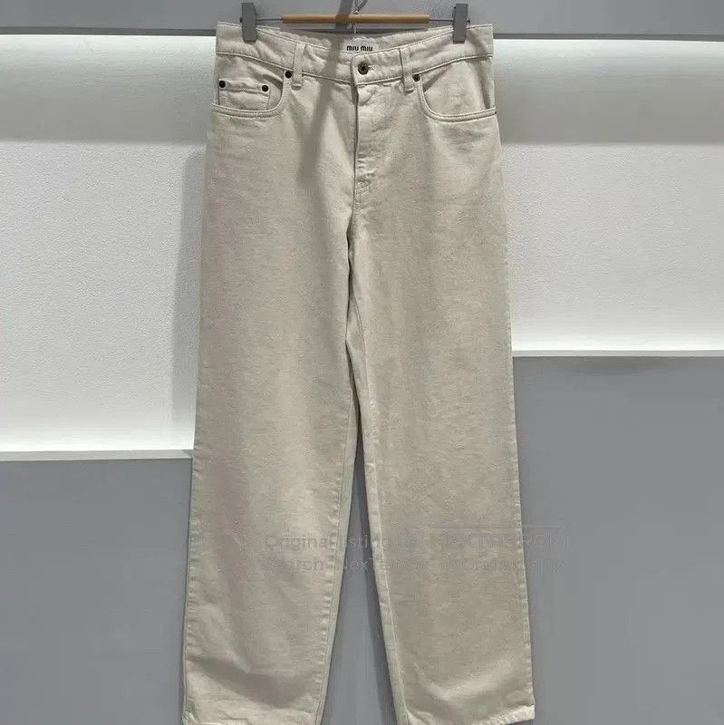 Miu Miu Miu Miu Beige Logo Cotton Denim Pants . Size 28" / US 6 / IT 42 - 1 Thumbnail