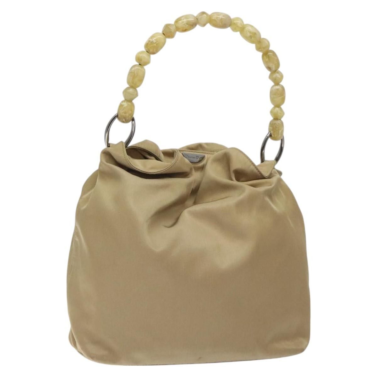 DIOR Maris Pearl Shoulder Bag Nylon Beige Silver