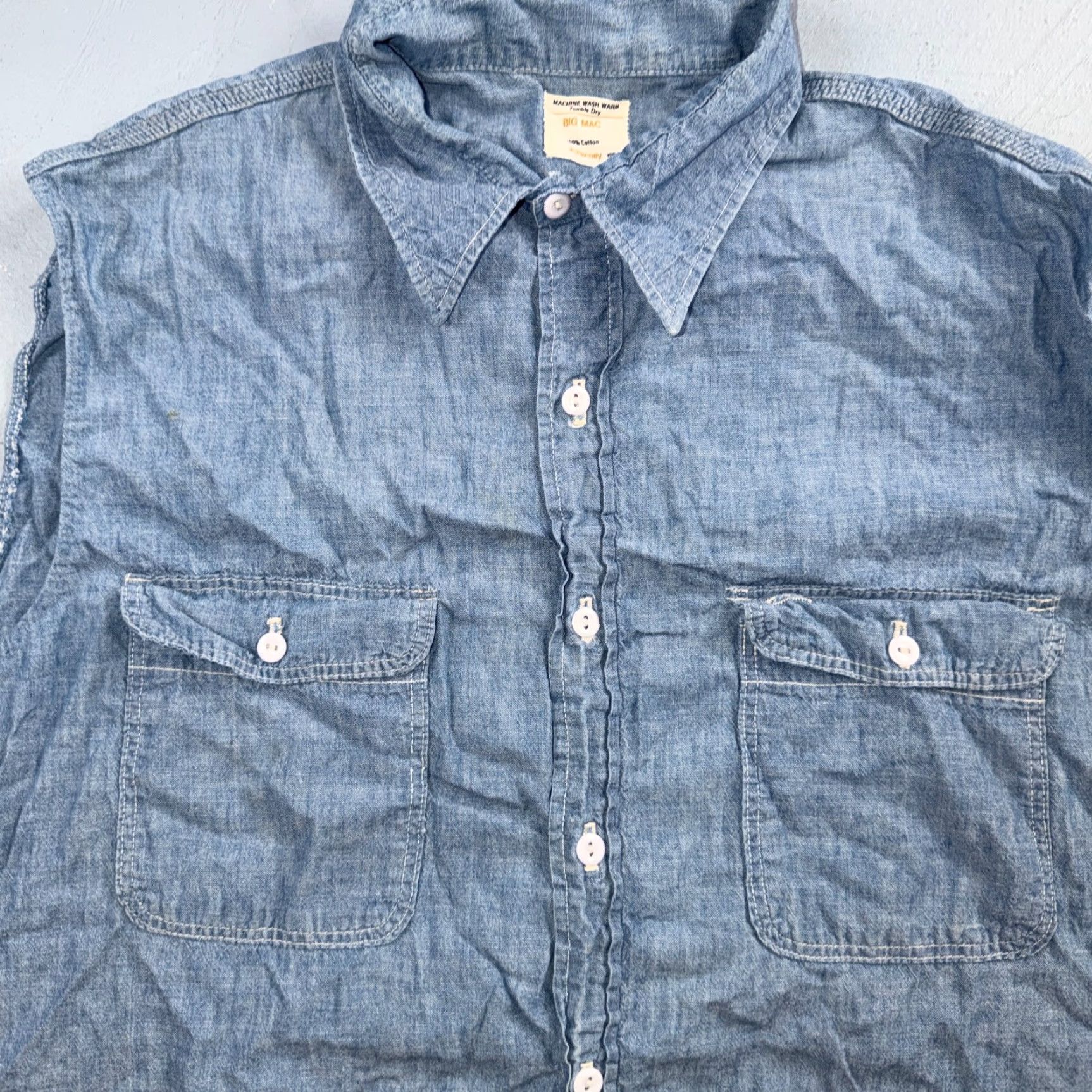Vintage VINTAGE Big Mac Chambray Work Shirt Sleeveless M 1970s Blue Cotton Mens Womens Boy Girl? Size US M / EU 48-50 / 2 - 2 Thumbnail