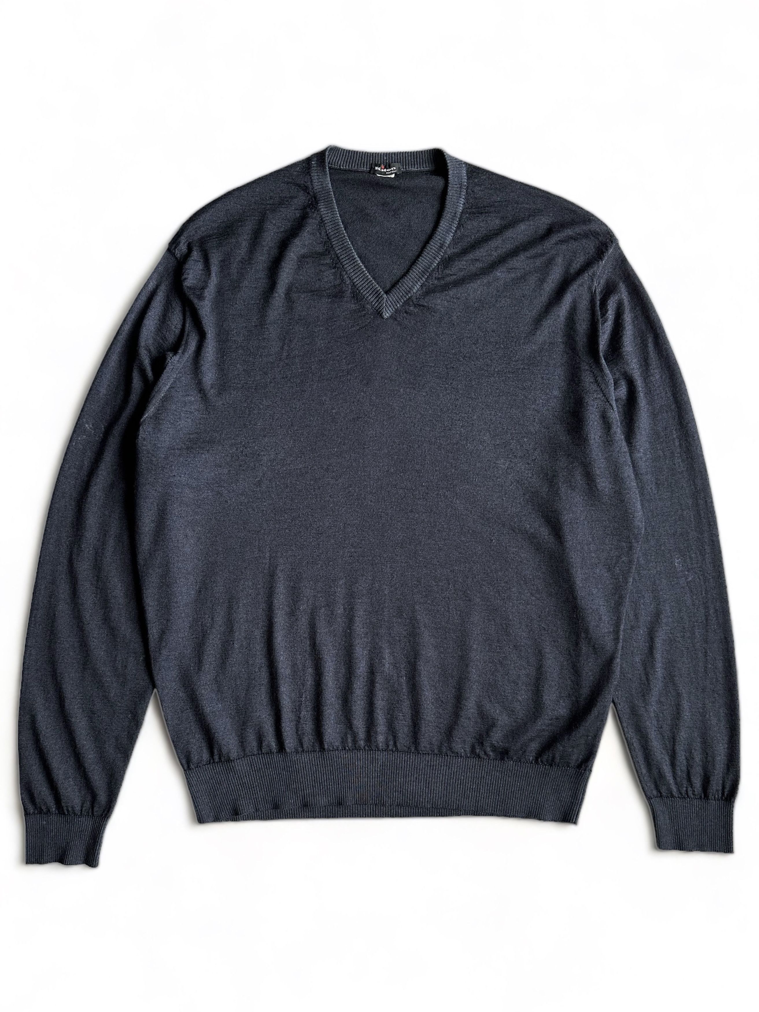 image of Kiton Cashmere Silk V-Neck Sweater 54/xl in Blue Gray, Men's