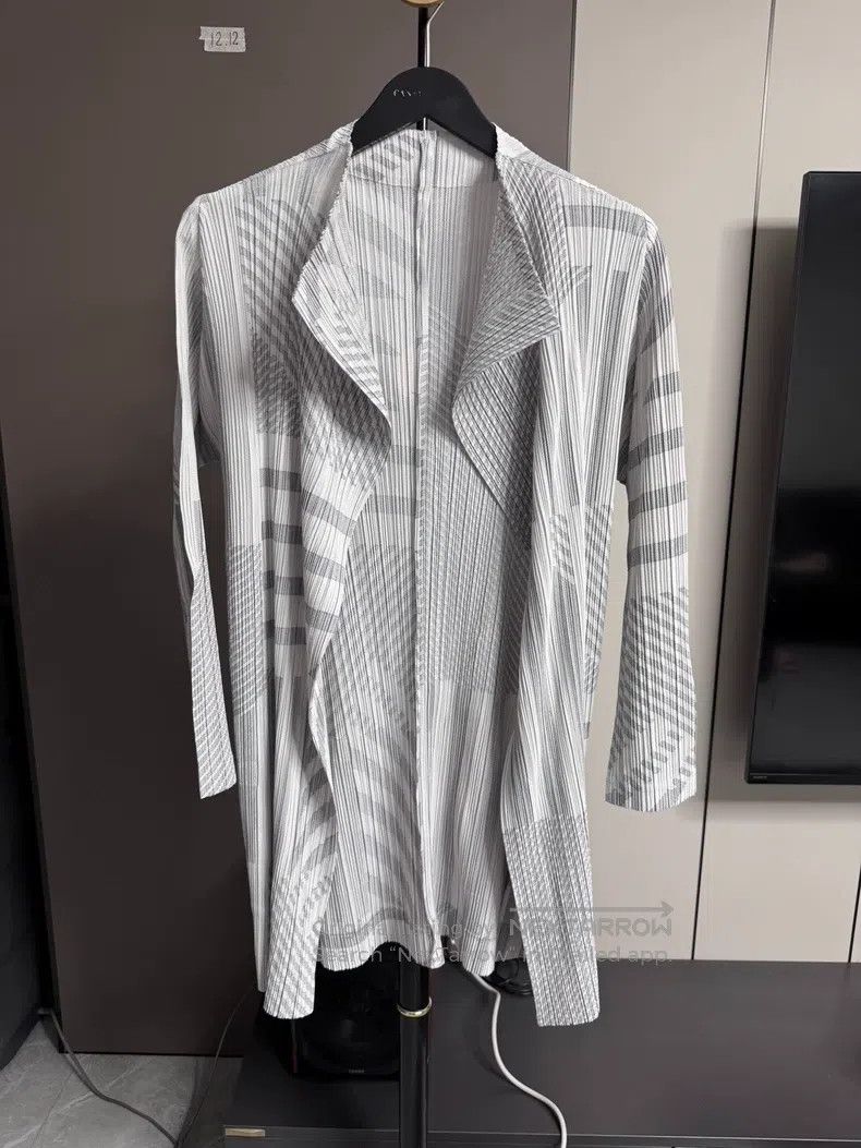 Issey Miyake Striped Cotton-Blend Long Cardigan