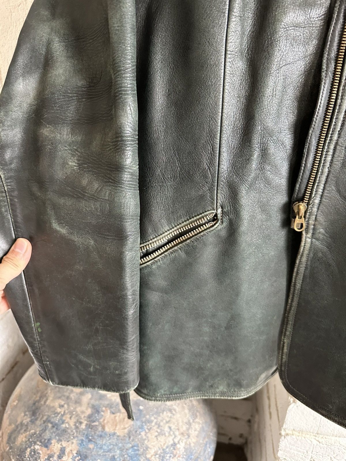 Vintage Vintage German Leather Jacket Biker Style Dark Green Size US L / EU 52-54 / 3 - 5 Thumbnail