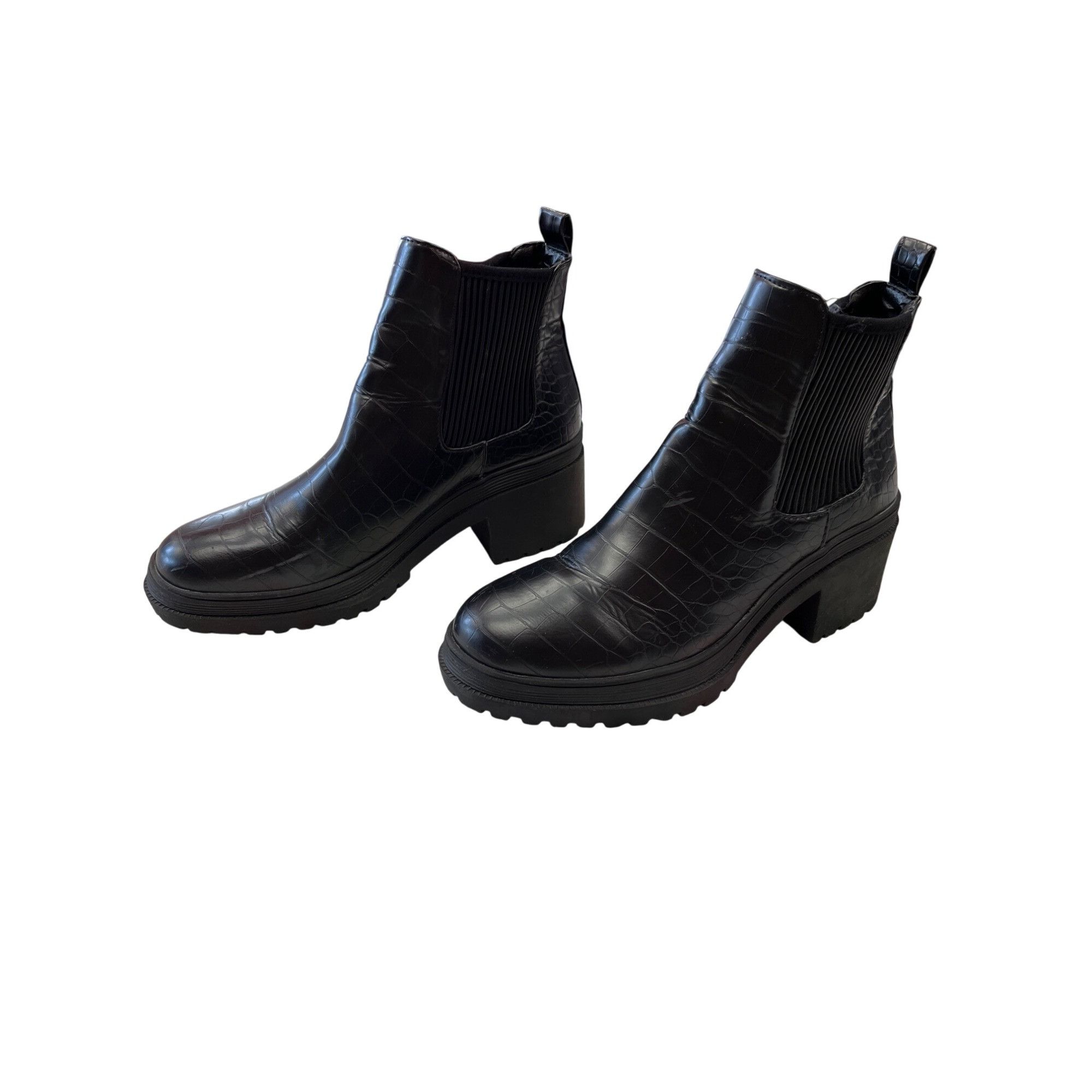Topshop Topshop Womens Black Croc Embossed Chelsea Boots Sz 7.5 SKU Size US 7.5 / IT 37.5 - 3 Thumbnail