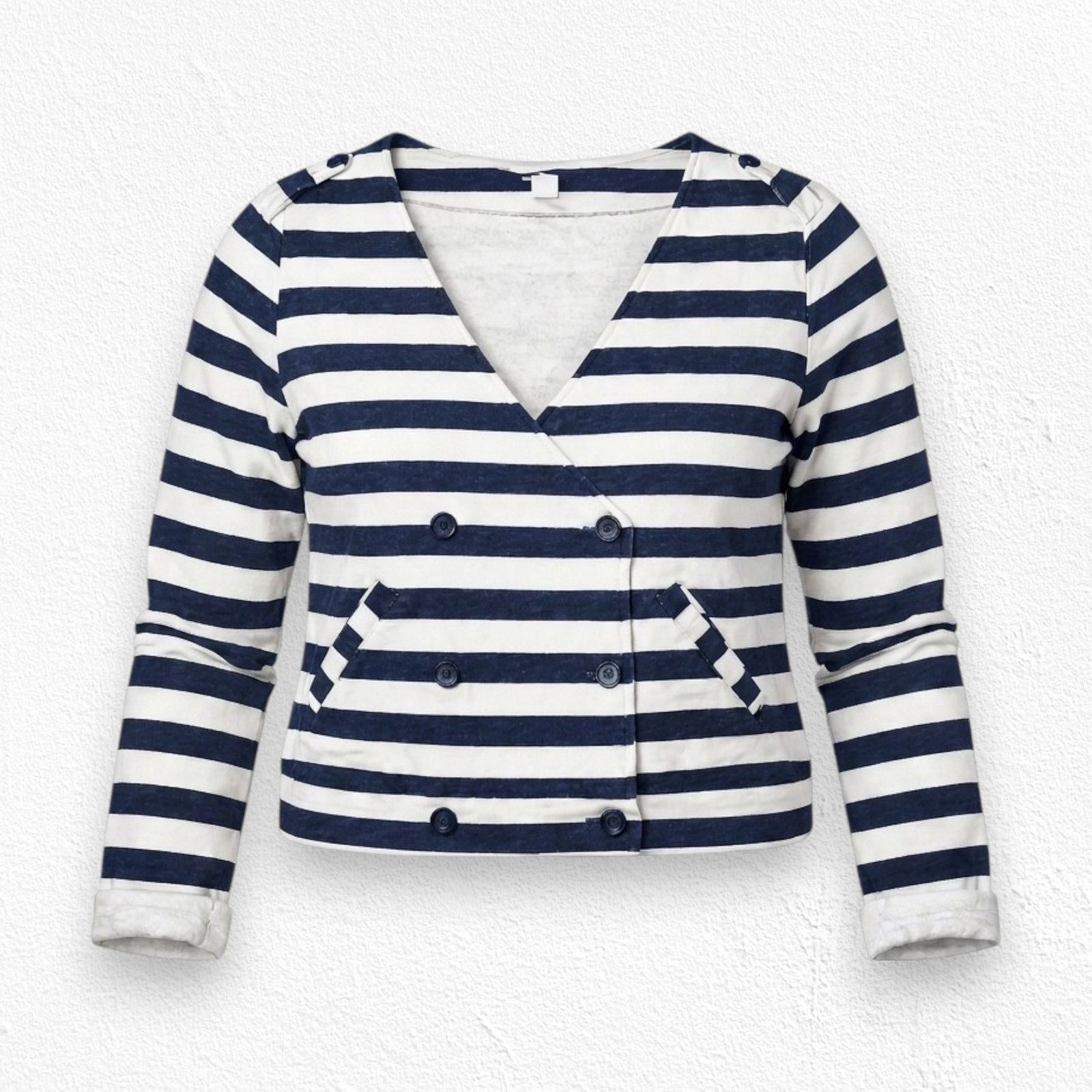 Bdg BDG Navy White Striped Wrap Cropped Sweater Size Medium Size M / US 6-8 / IT 42-44 - 1 Thumbnail