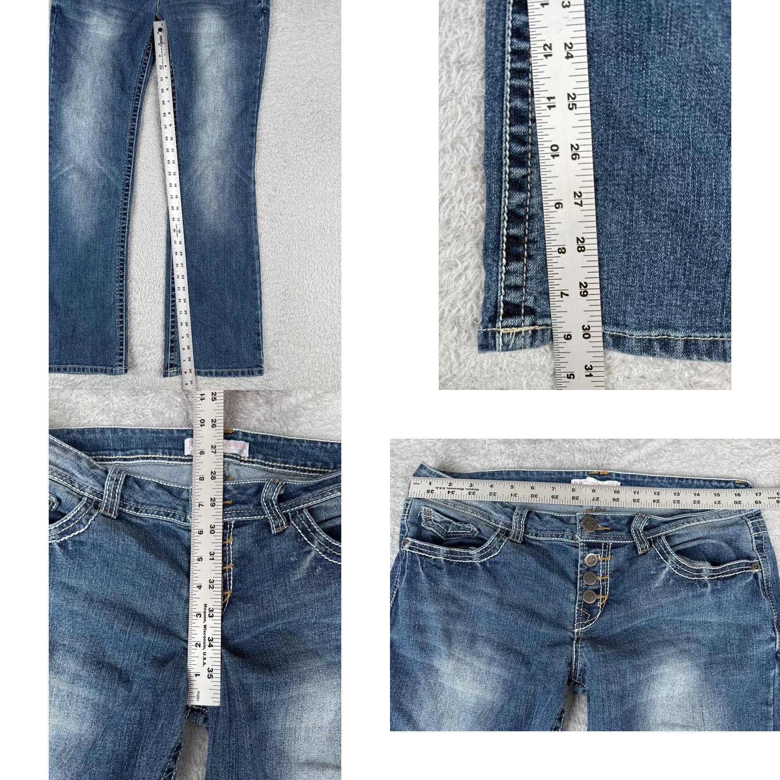 Vintage No Boundaries Jeans Juniors 7 Blue Denim Bootcut Low Rise Cotton Embellish 26x30 Womens Jeans Menus? Size 28" / US 6 / IT 42 - 8 Thumbnail