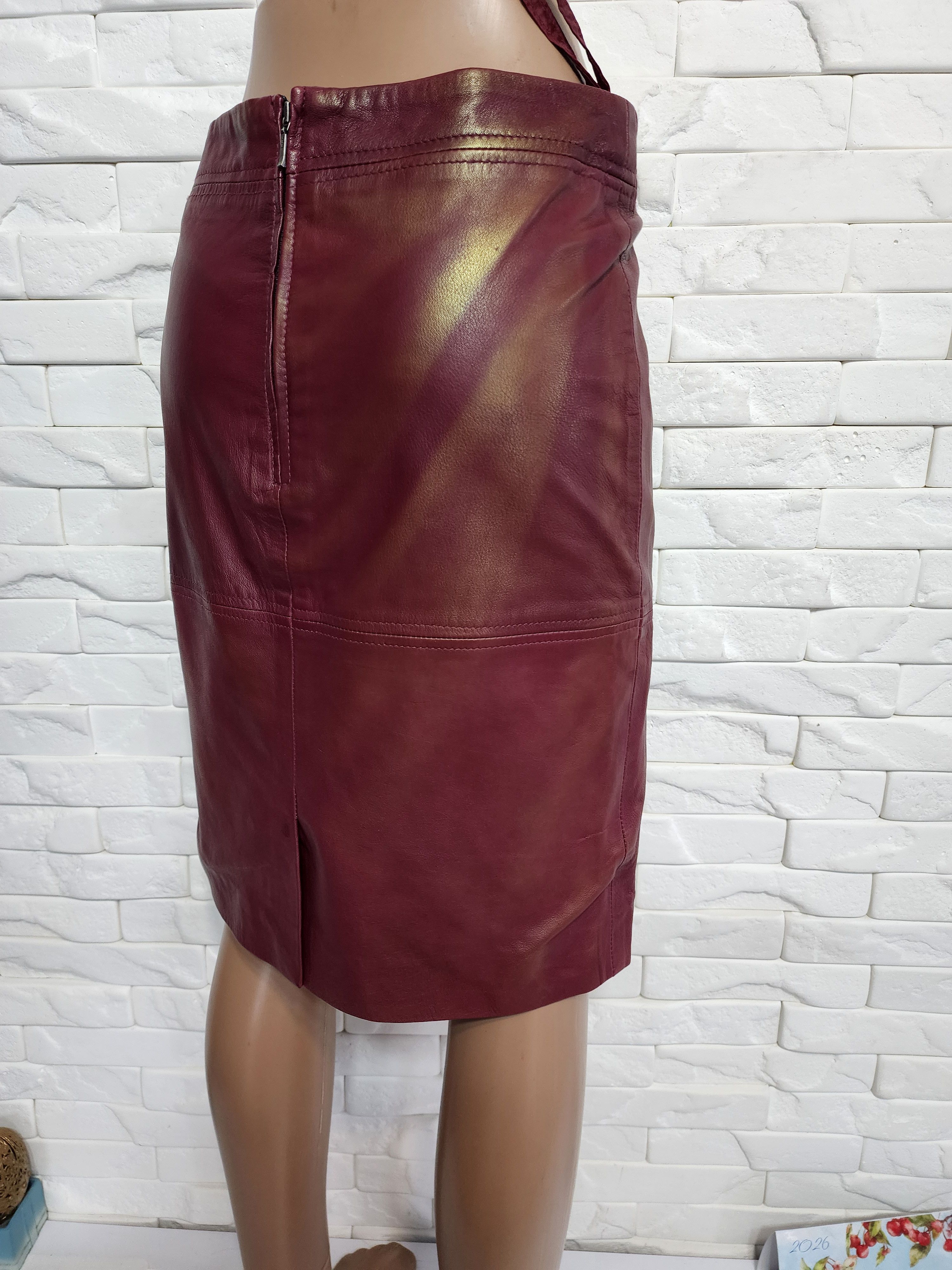 Marks & Spencer Red Leather Skirt Size 29" - 5 Thumbnail