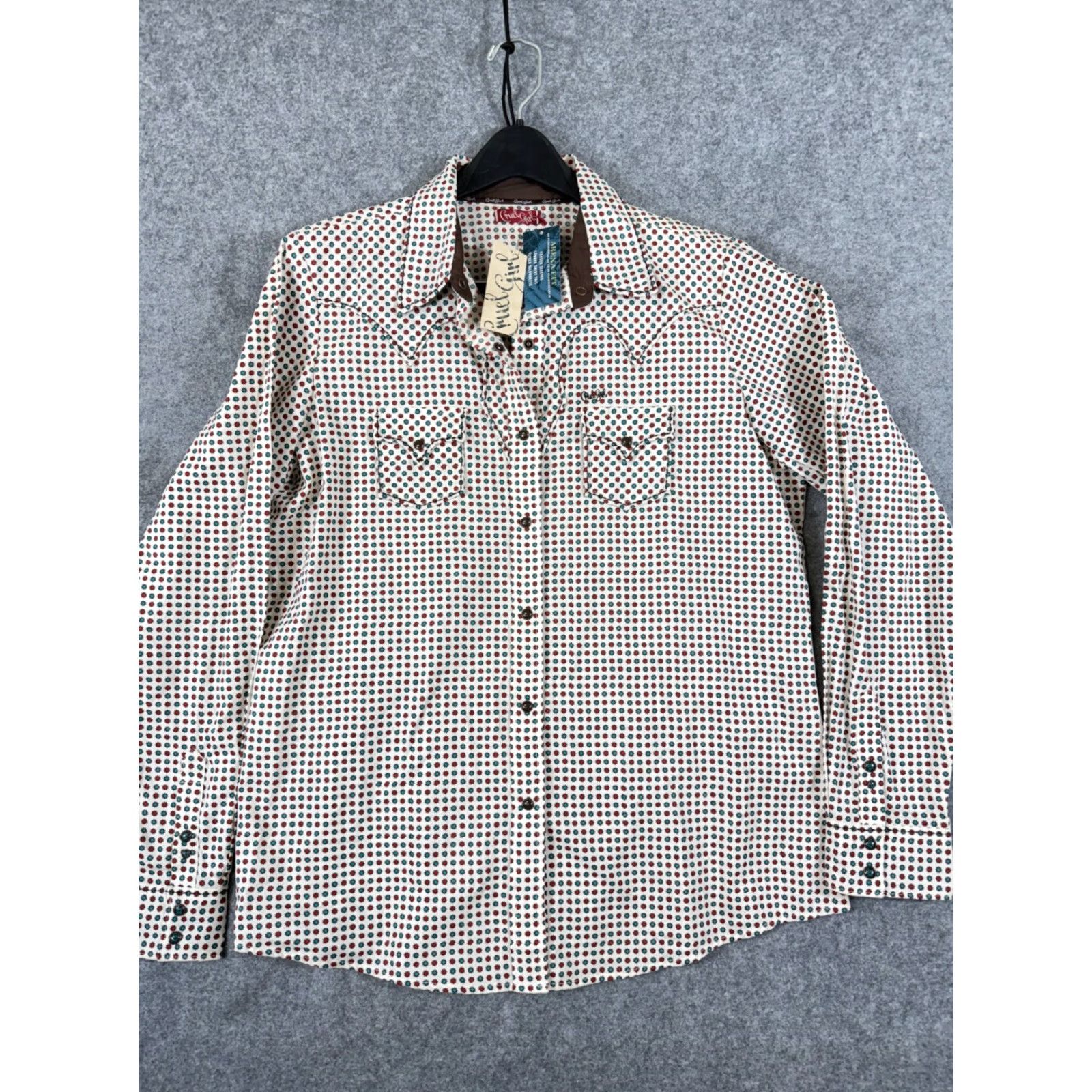 Vintage Cruel Girl Western Shirt Womens 2XL White Red Geo Pearl Snap Arena Fit NWT Long Sleeve Casual Snap Button-Up Geometric Cowgirl 100% Cotton Size XXL / US 16-18 / IT 52-54 - 3 Thumbnail