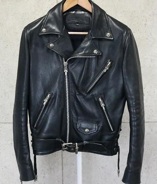 image of Chrome Hearts Leather Riders Jacket in Black, Men's (Size Small)