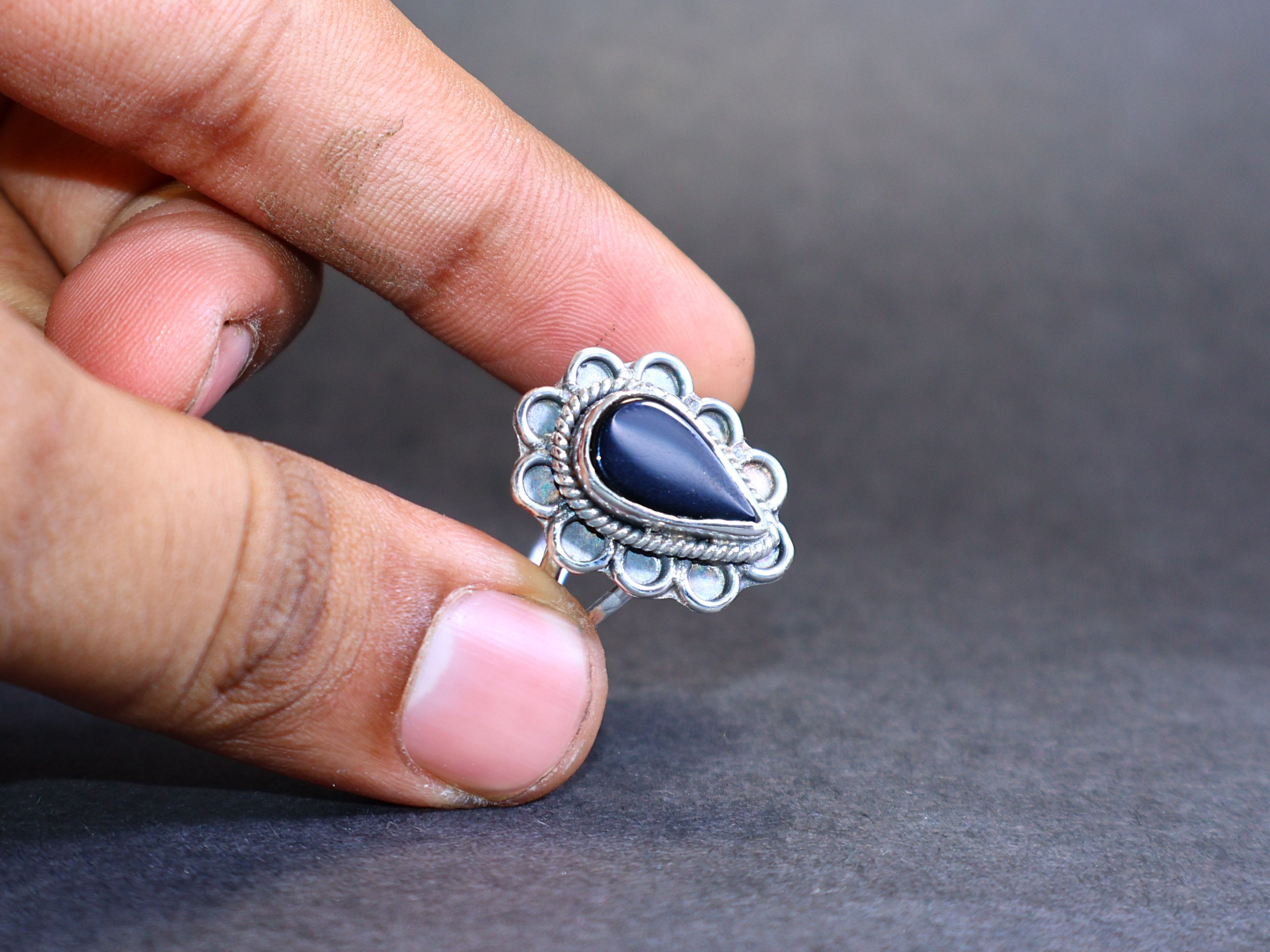 Handmade Natural Black Onyx Ring, 925 Sterling Silver Handmade Ring, Size ONE SIZE - 9 Thumbnail