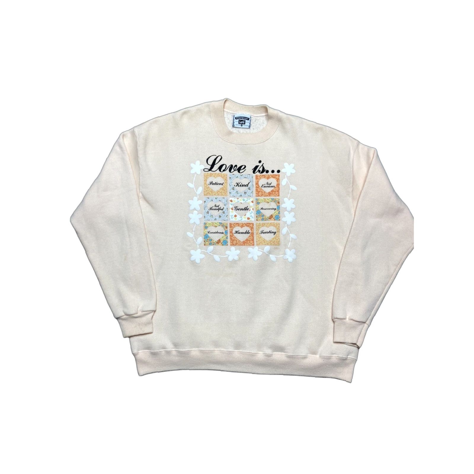 Lee VINTAGE Lee Sweatshirt 90s Crewneck NOS XL Cream Pullover Love is Graphic Patient Kind Gentle Men Men's XL 90s Size US XL / EU 56 / 4 - 1 Thumbnail
