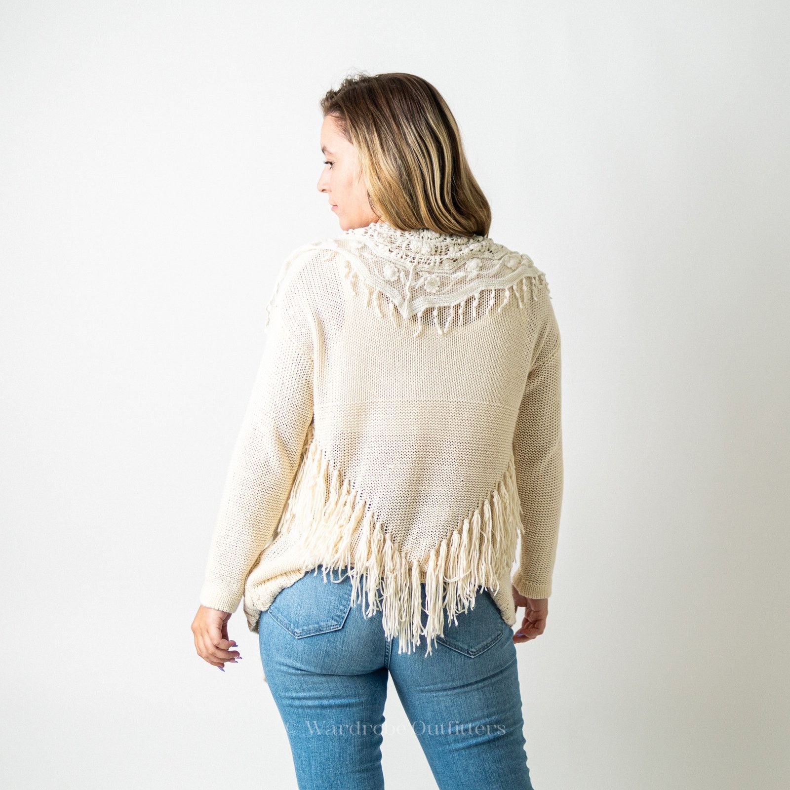 Designer Double Zero Crochet Tassel Knit Lace Sweater Cardigan Size S / US 4 / IT 40 - 5 Thumbnail