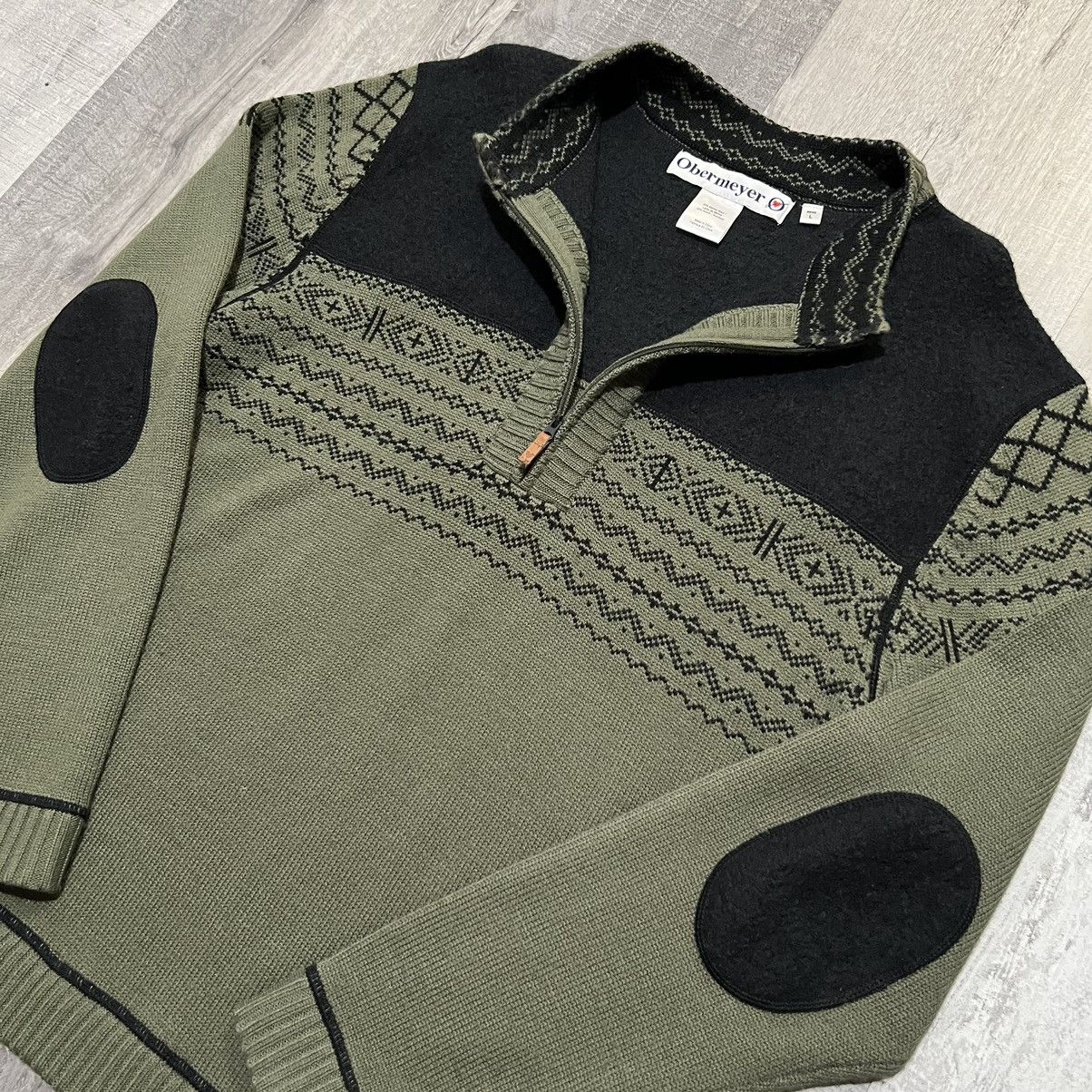 Obermeyer Obermeyer Merino Wool Black/Green Elbow Patched Ski Sweater Size US L / EU 52-54 / 3 - 2 Thumbnail